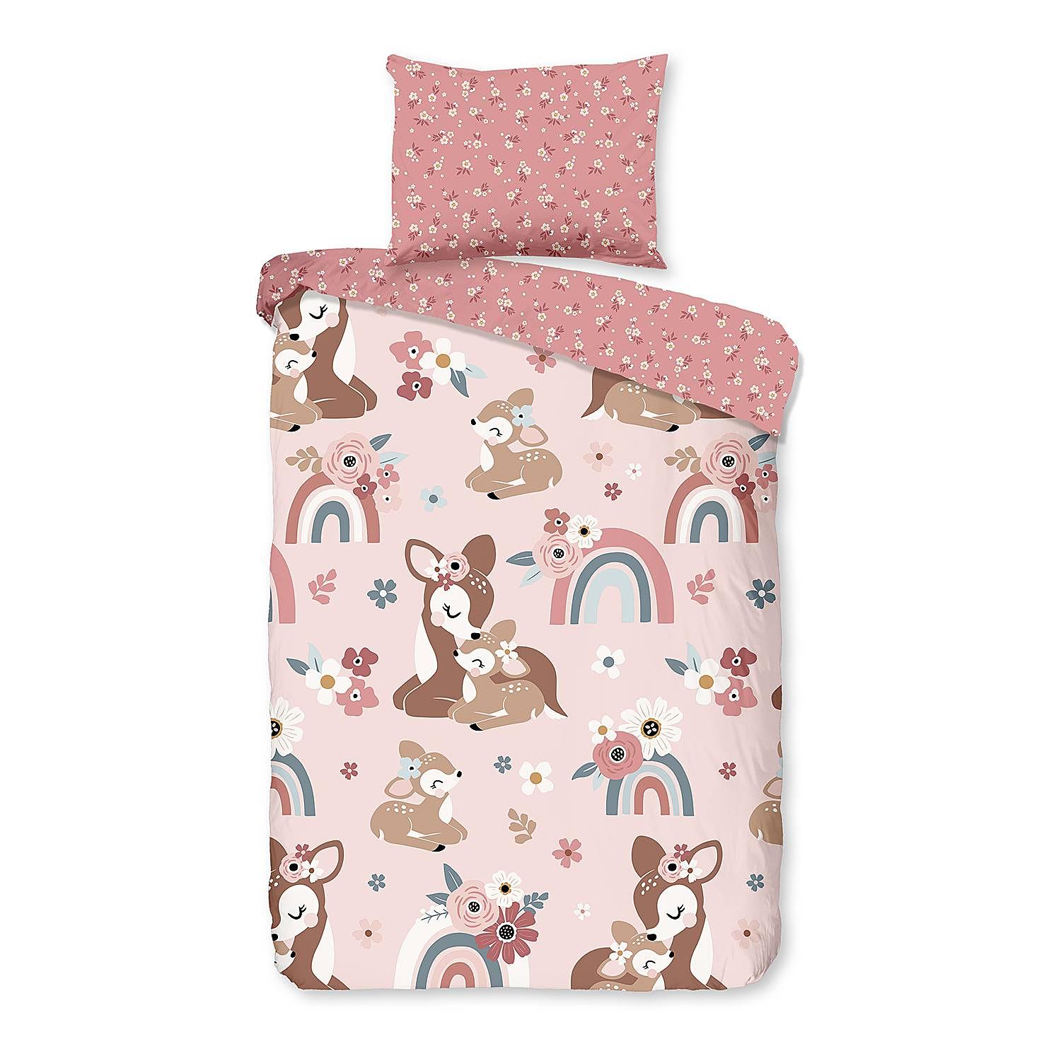 Rehkitz Kinderbettwäsche Baumwolle 100x135cm Kissen 40x60cm 0