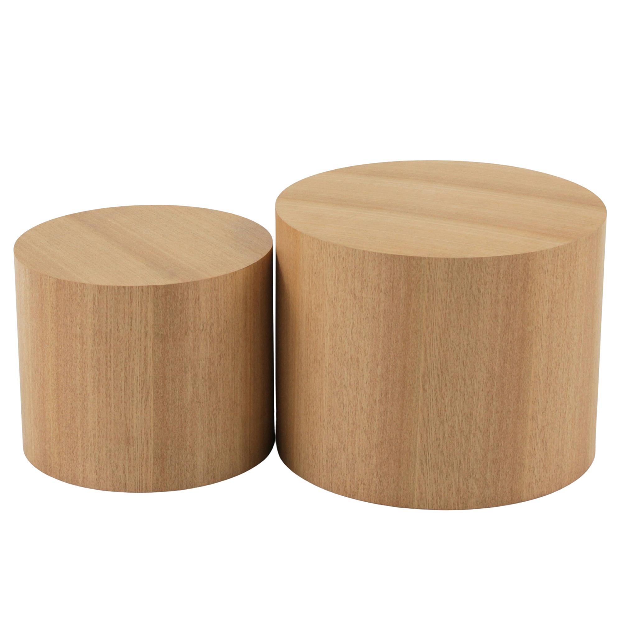2x Side table Elipse Round Real wood veneer Oak Light 0