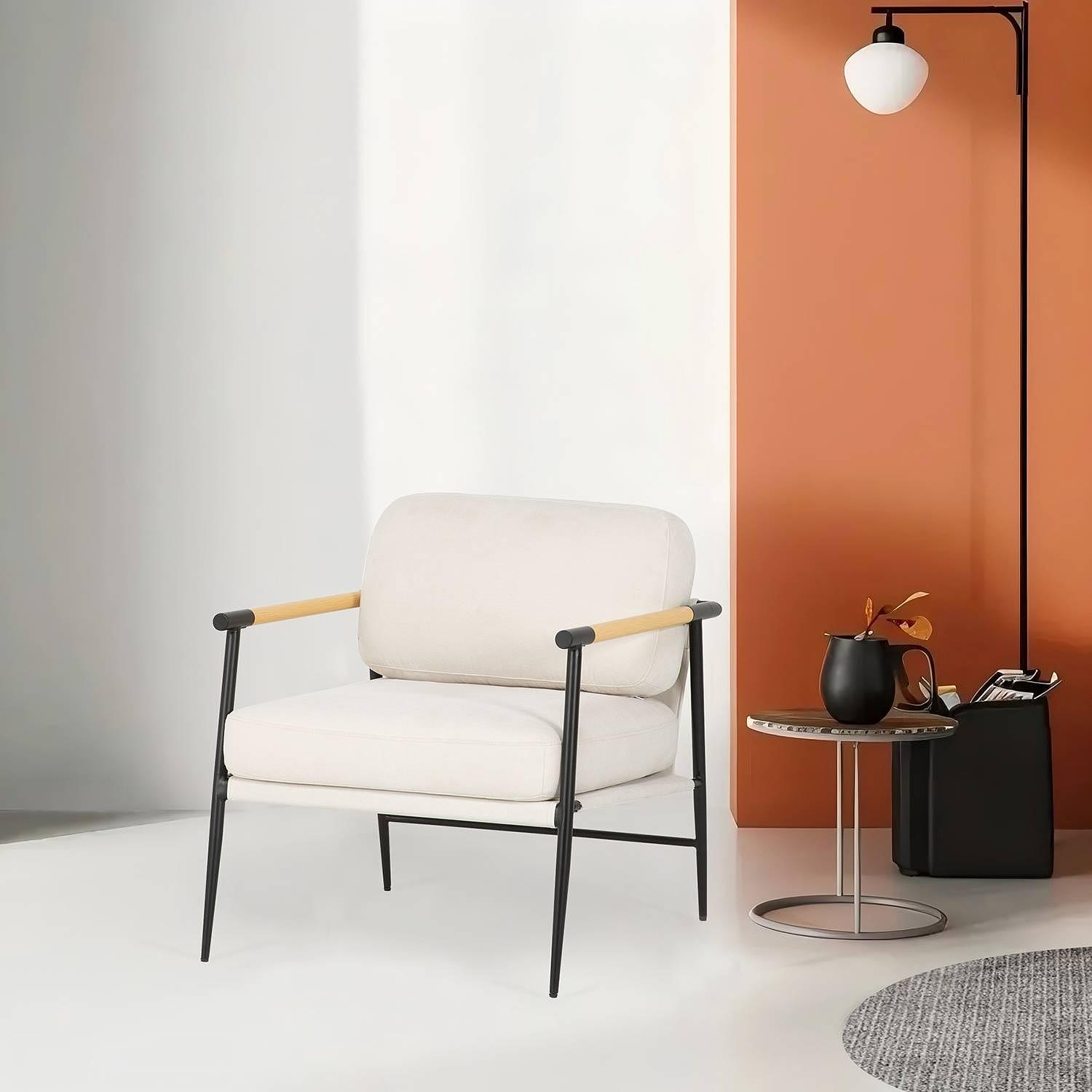 KOCANUS Lounge Chair Woven Fabric Iron Cream 2