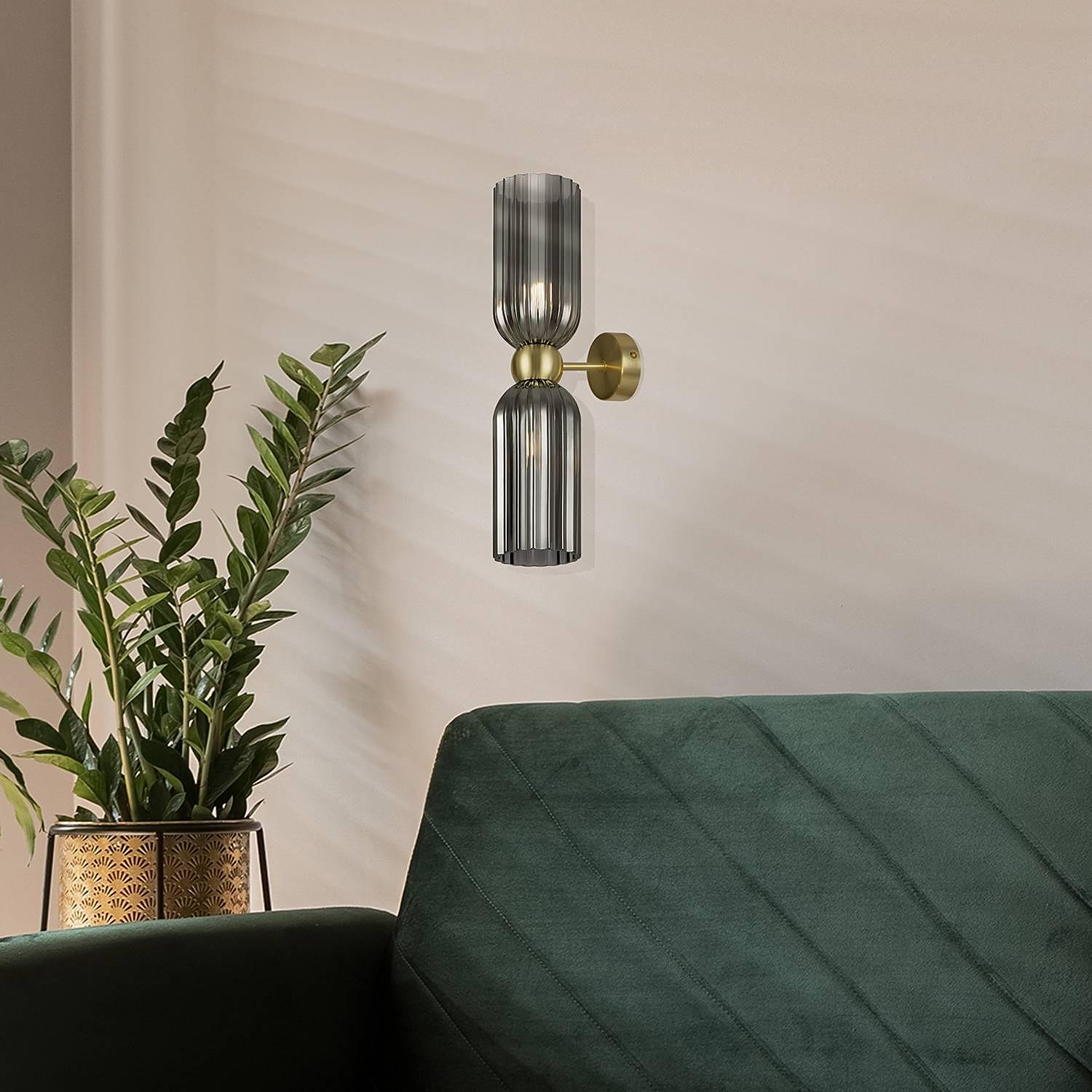 2-Flammig Wandleuchte Antic Rauchglas Mischmetall Grau 0