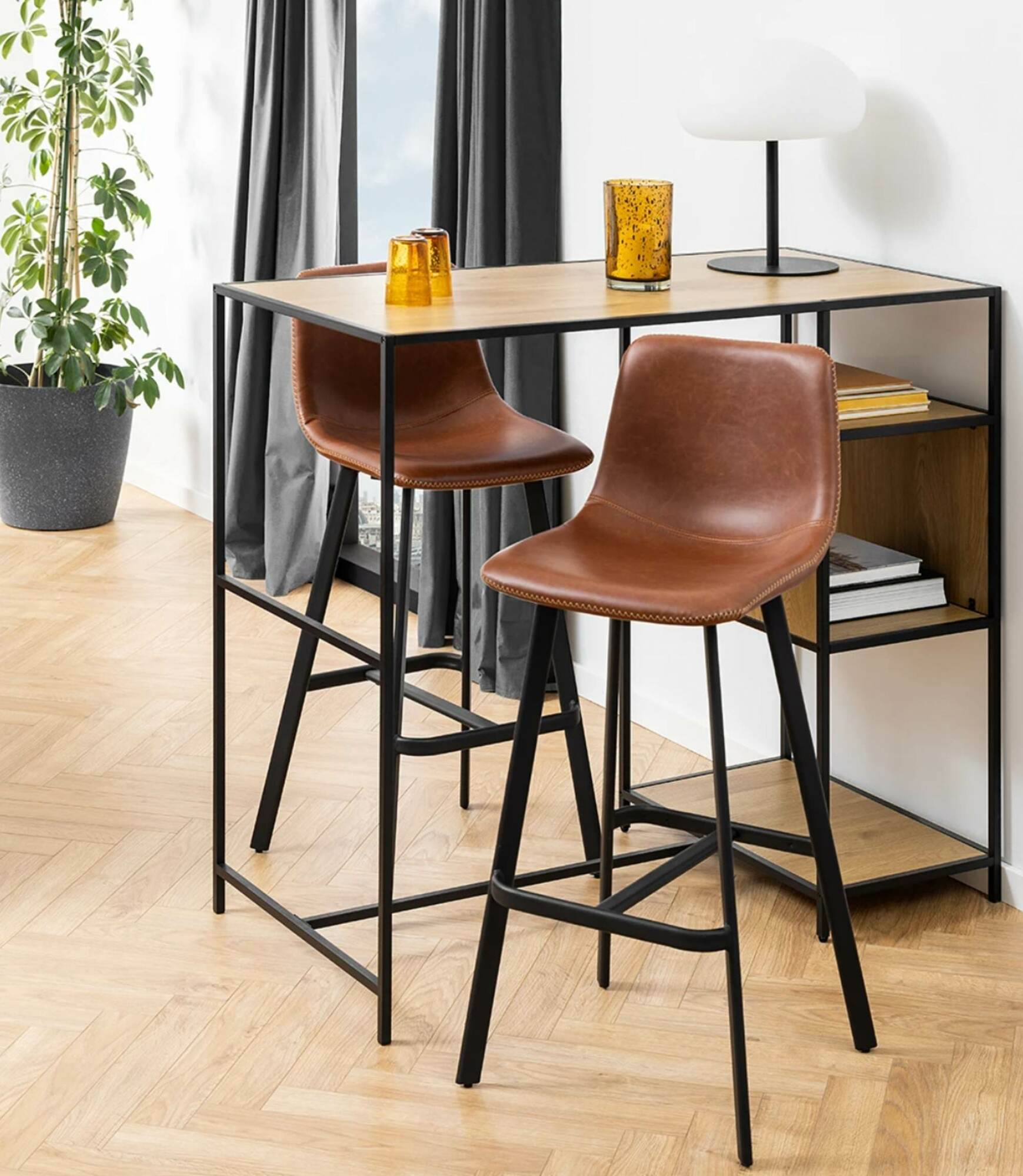 2x Barstuhl Veganes Leder Cognac 4