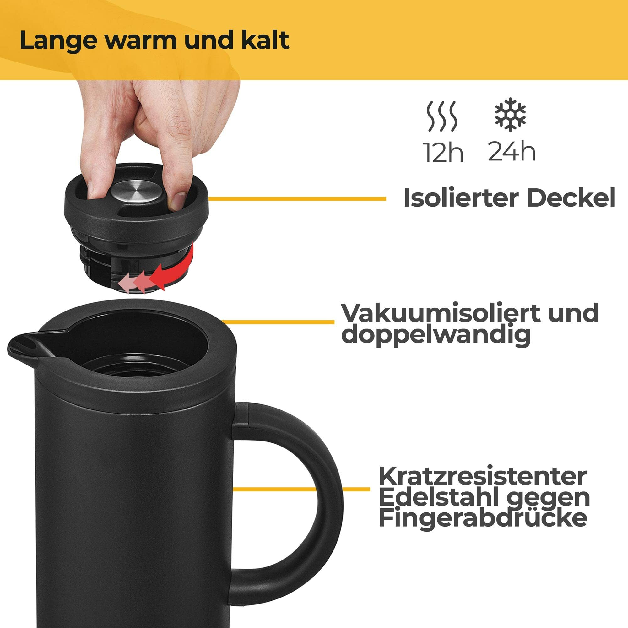 Thermoskanne 1l Edelstahl Schwarz 1