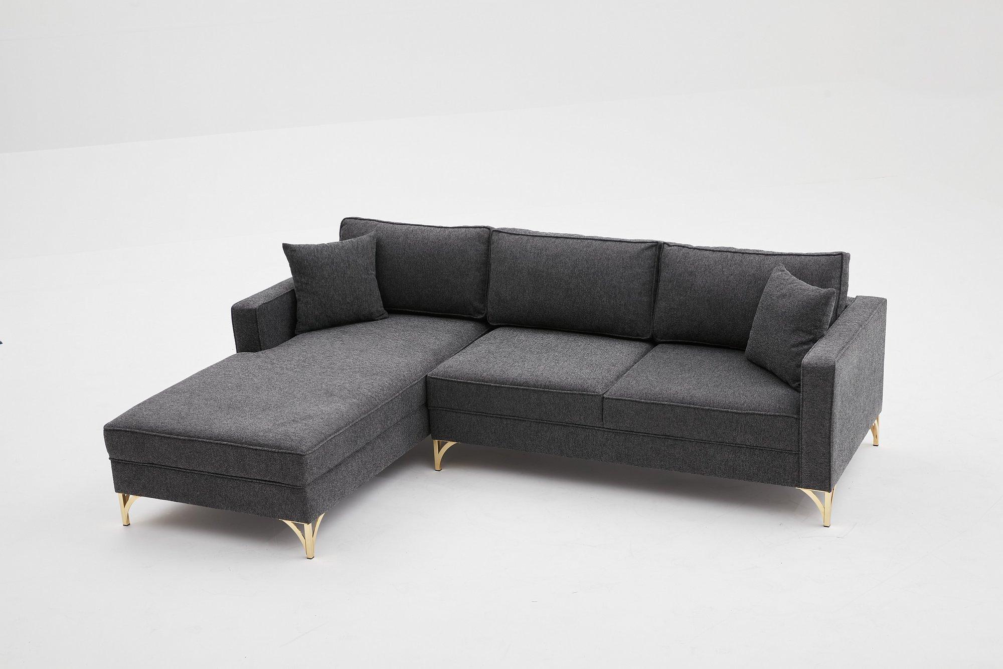 Lima Sofa Récamiere Links Anthrazit mit goldenen Beinen 3