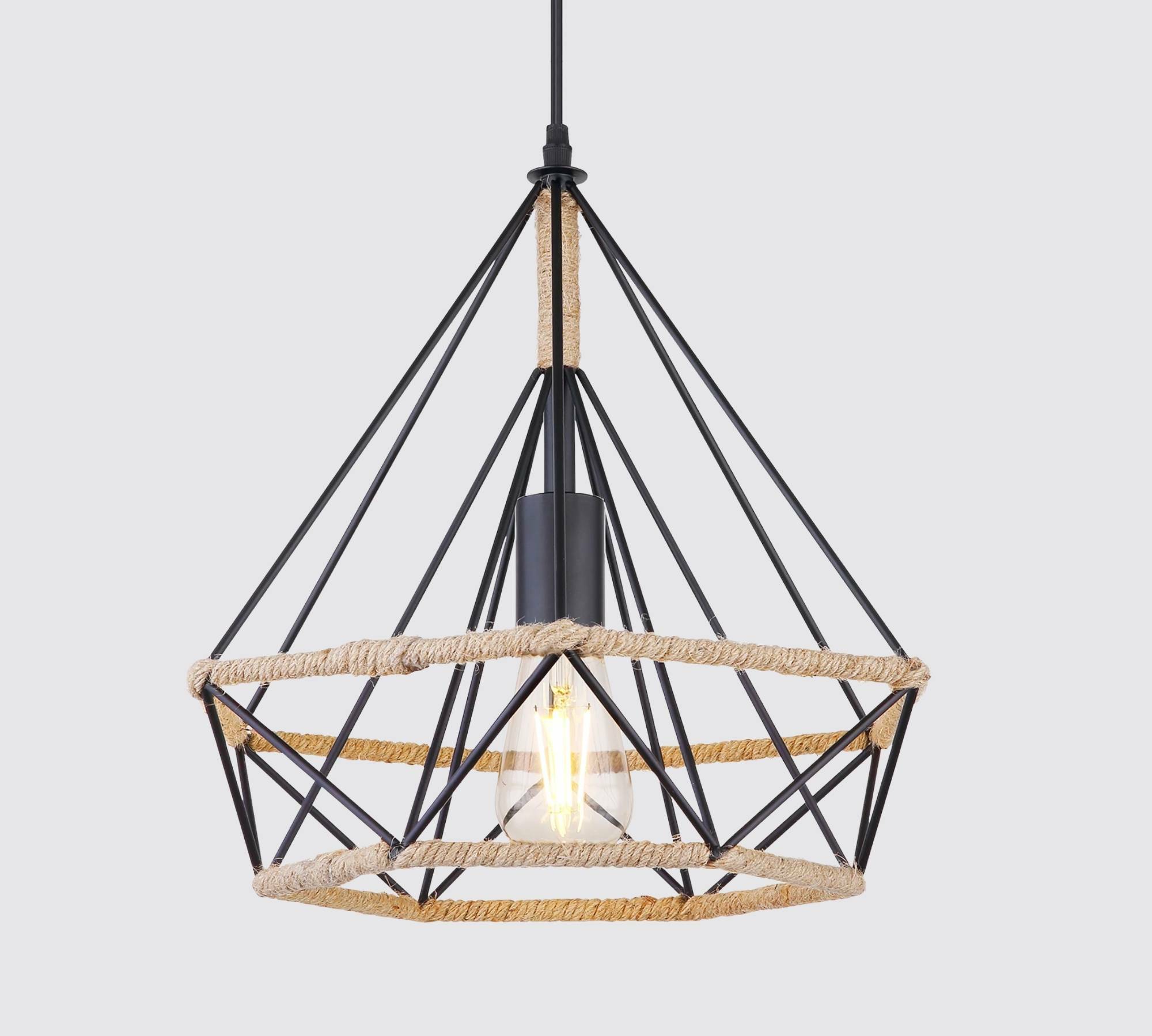 Geometric pendant lamp Natural fiber 0