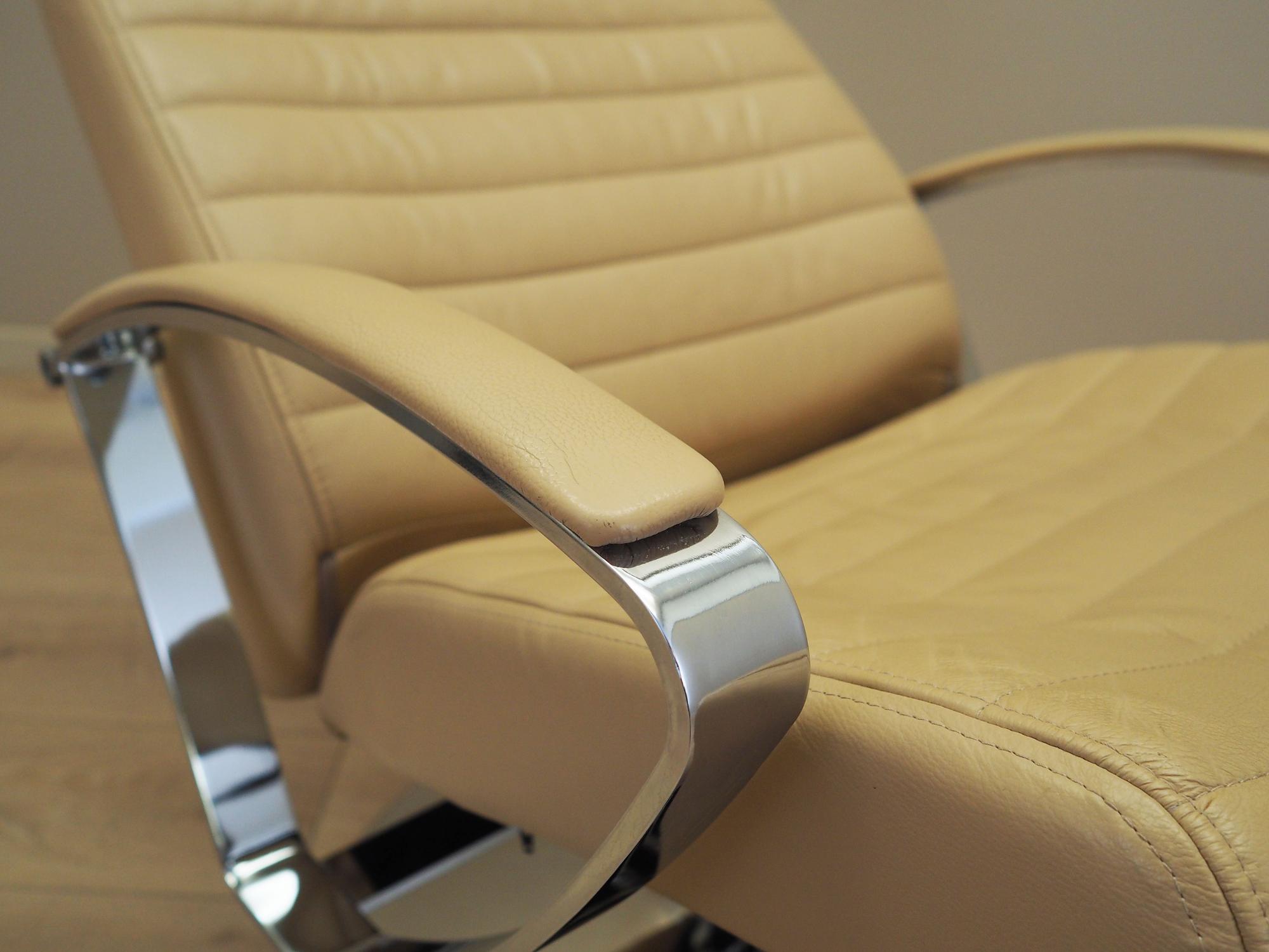 Sessel mit Hocker Leder Hellbraun 1970er Jahre 13