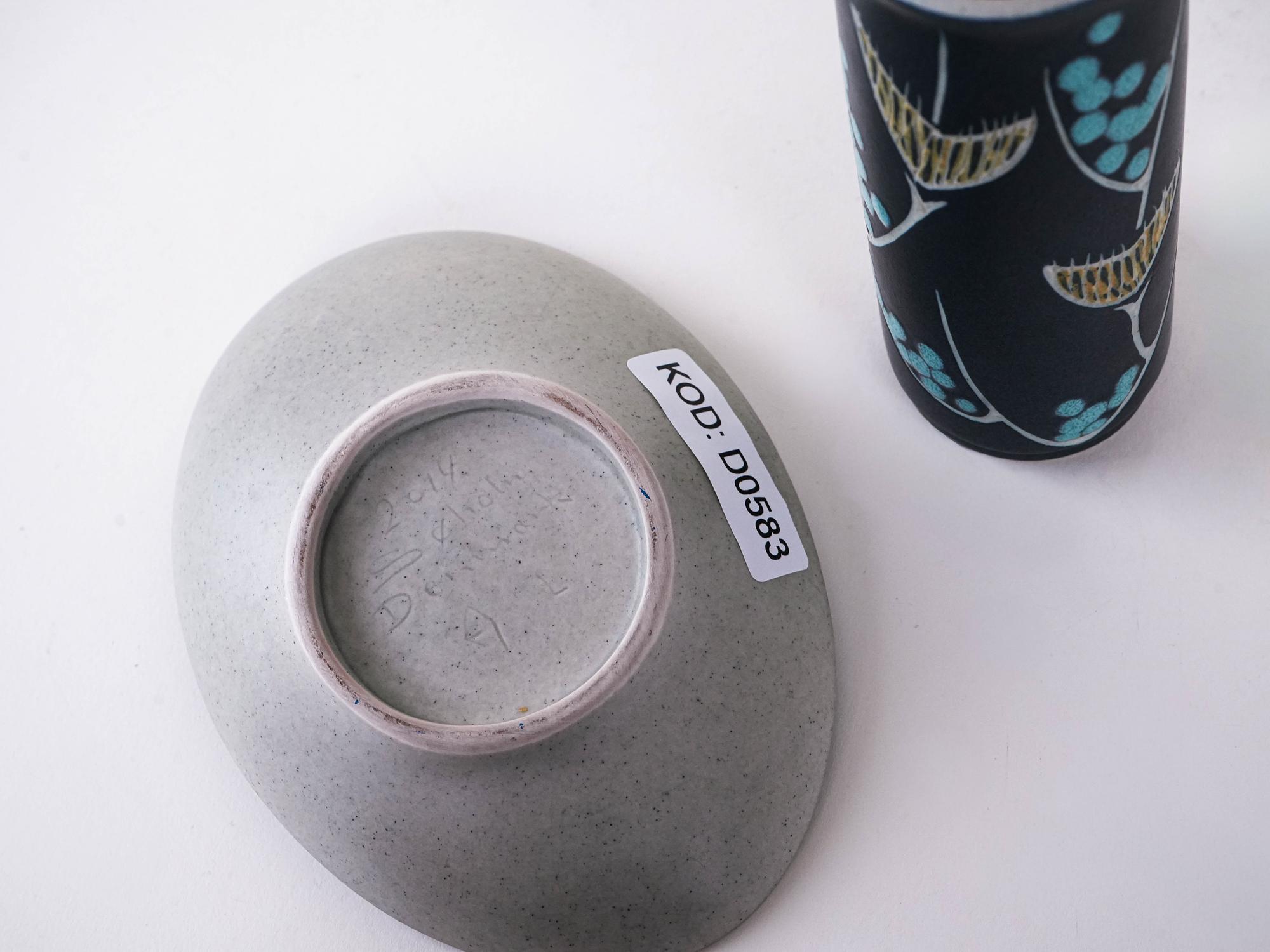 Set aus Keramikvase und Platte 1970er Jahre 7