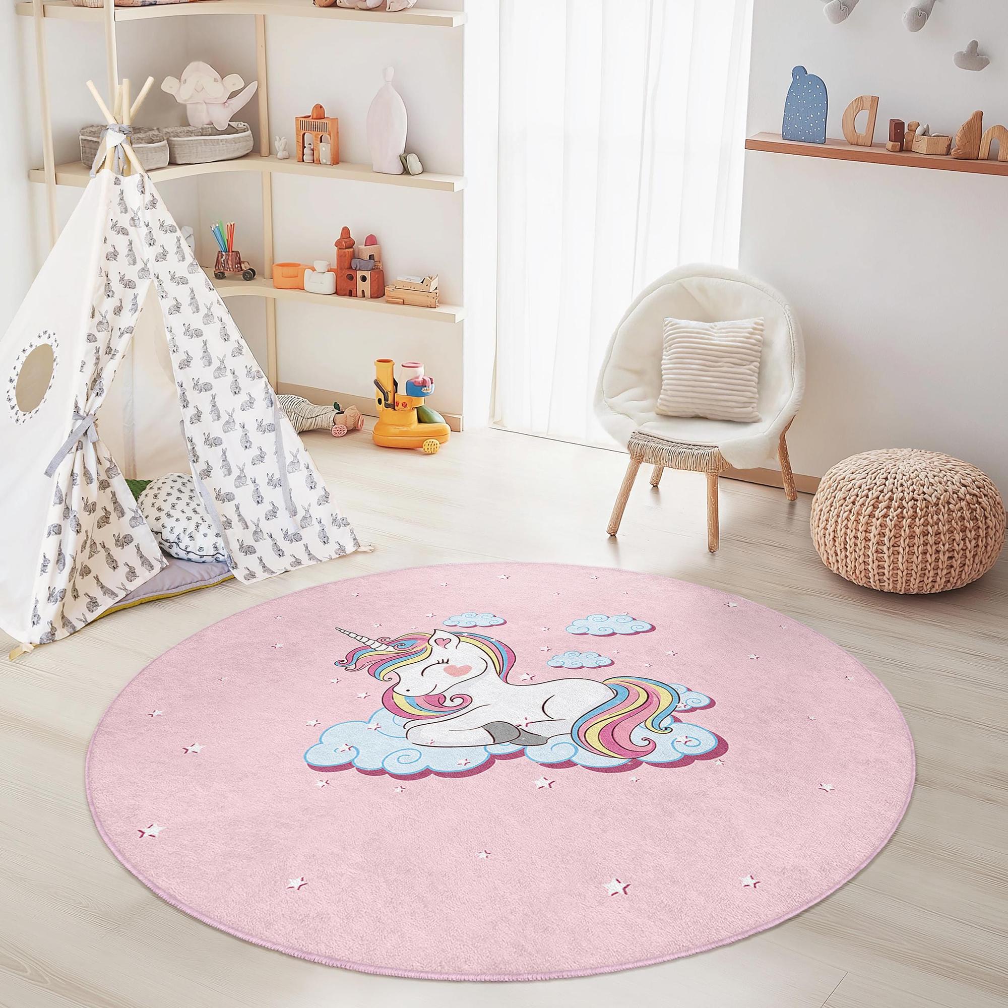 Einhorn-Kinderteppich Mehrfarbig Ø120cm 0