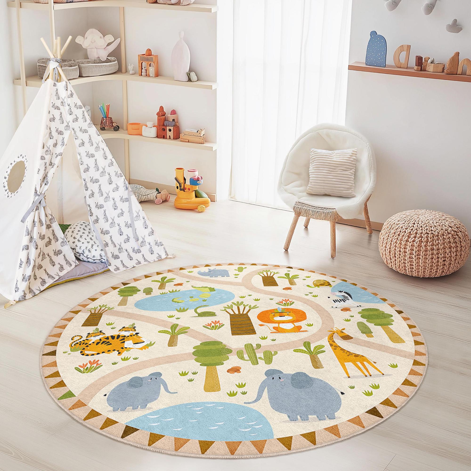 Safari Abenteuer Kinderteppich Mehrfarbig ⌀180cm 2