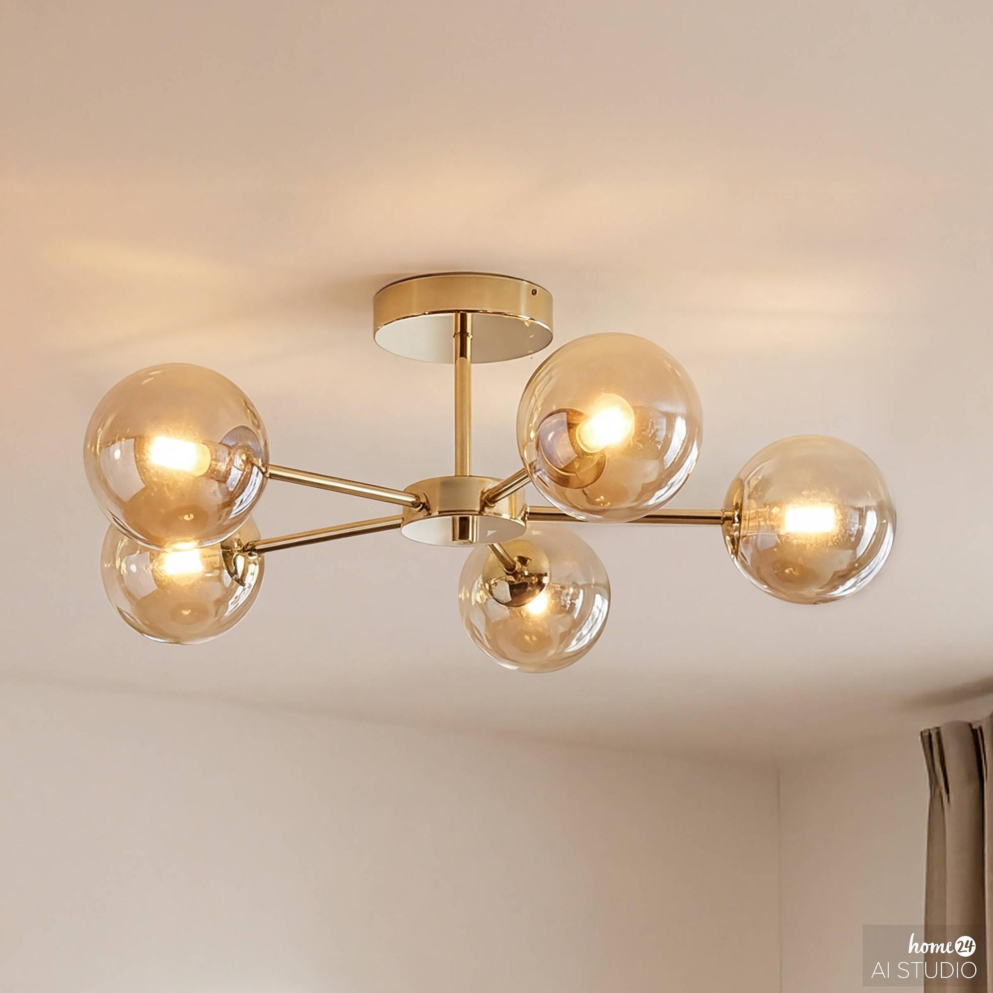 Ilumo Deckenleuchte 5-flammig Farbglas Eisen Beige 1