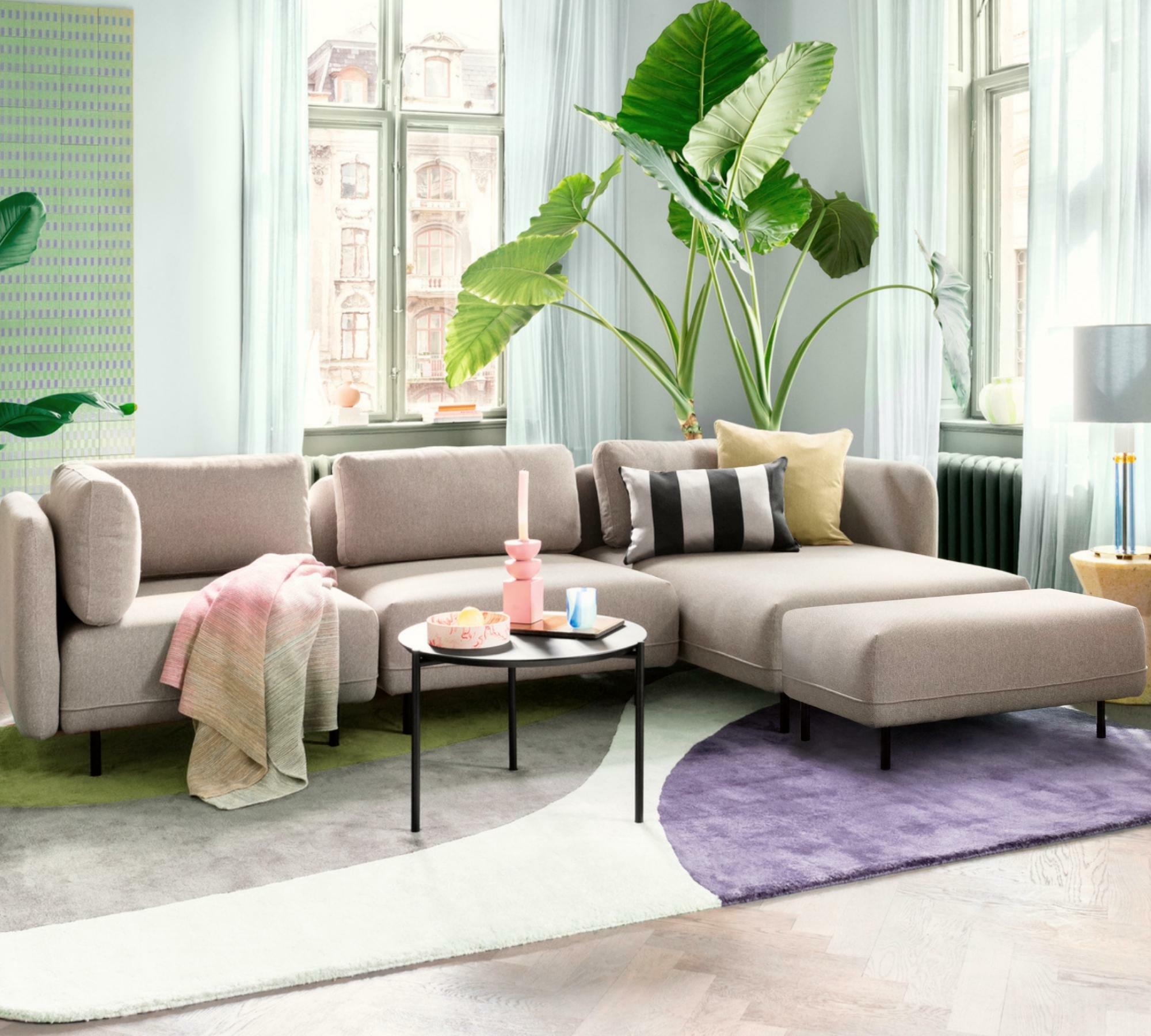 Set Ellis Sofa mit Récamiere + Hocker Beige 0