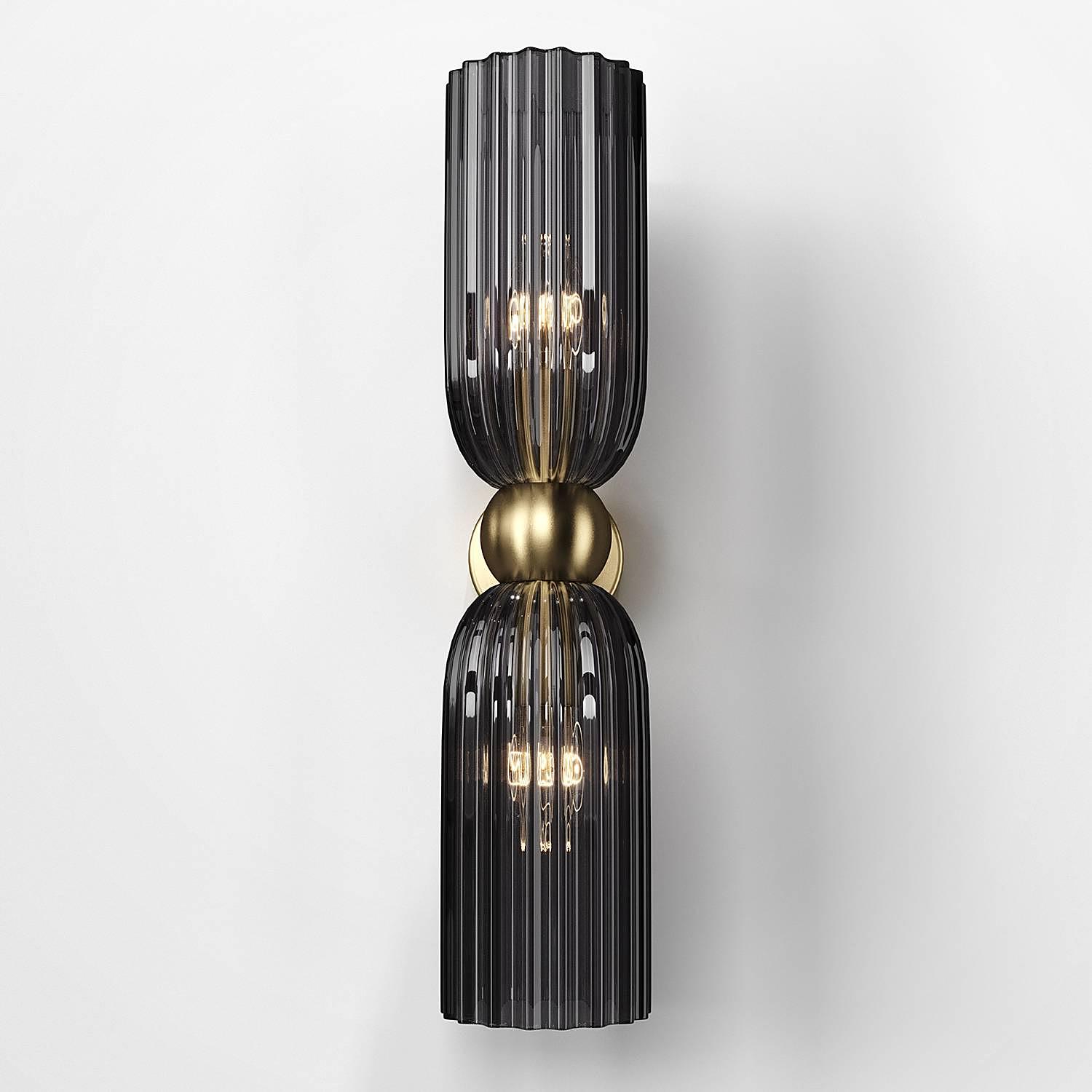 2-Flammig Wandleuchte Antic Rauchglas Mischmetall Grau 4