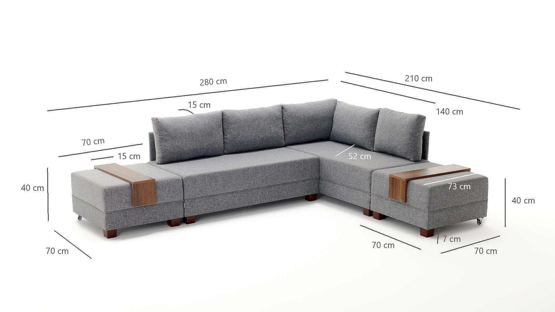 Fly Ecksofa Rechts mit 2 Hockern Braun 8