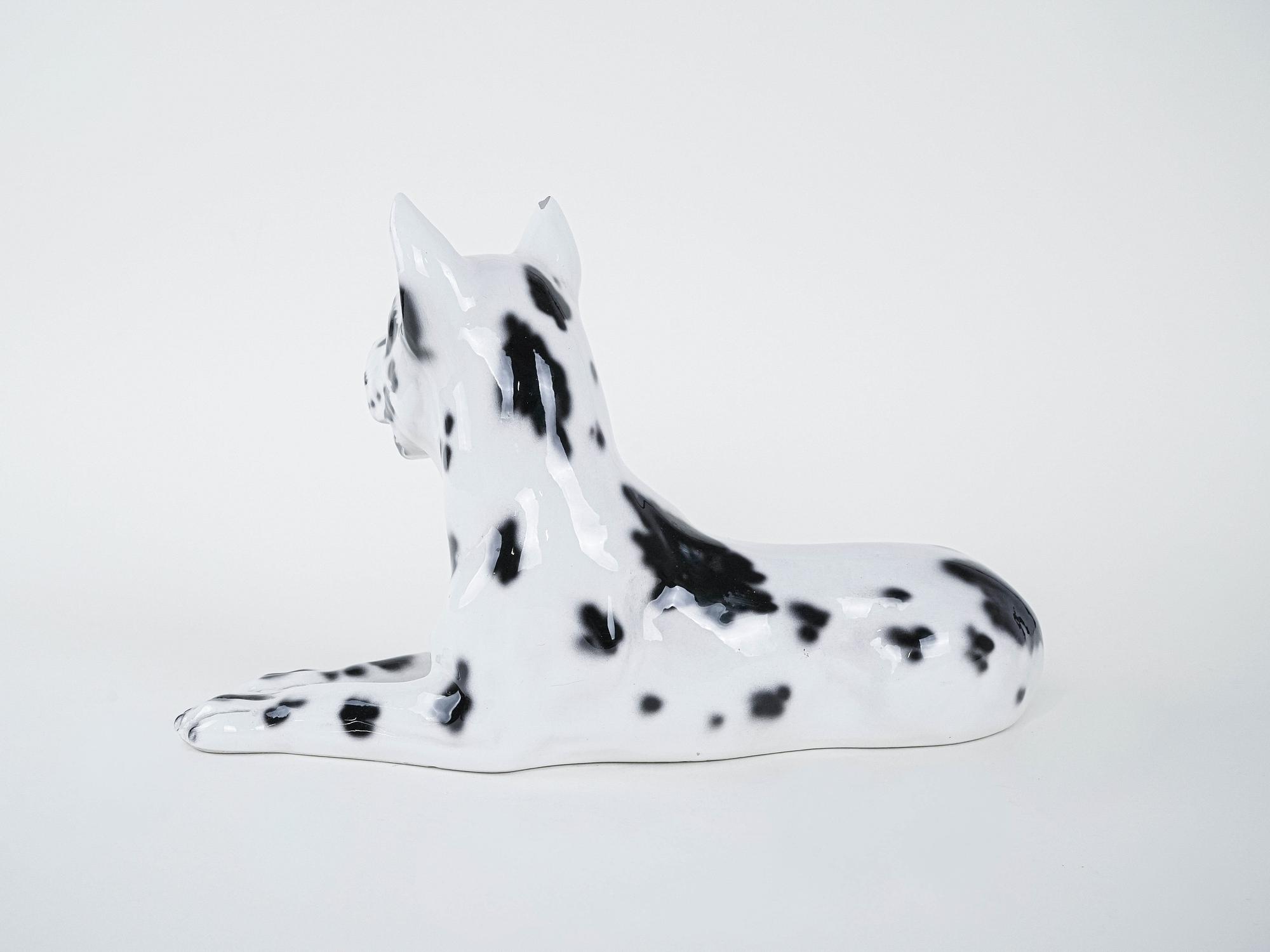 Keramik Hund Arlekin Figur Schwar Weiß 1970er Jahre 8