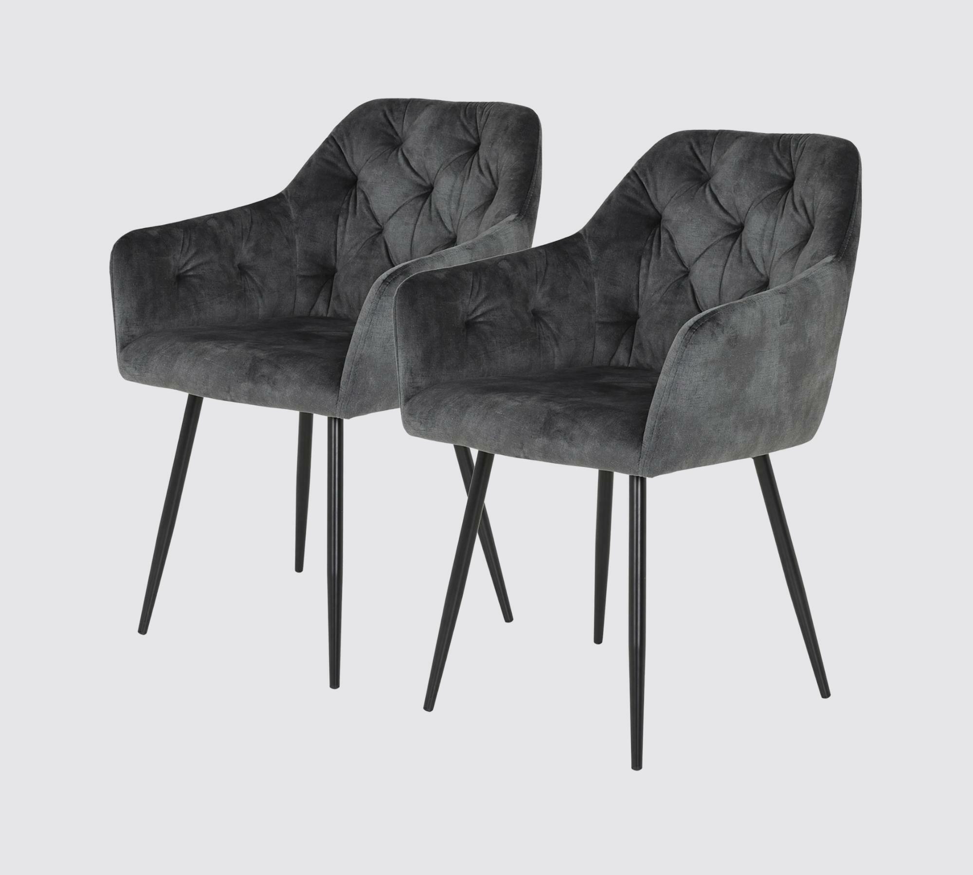 2x Armchair upholstered in tufted velvet, medium grey 0