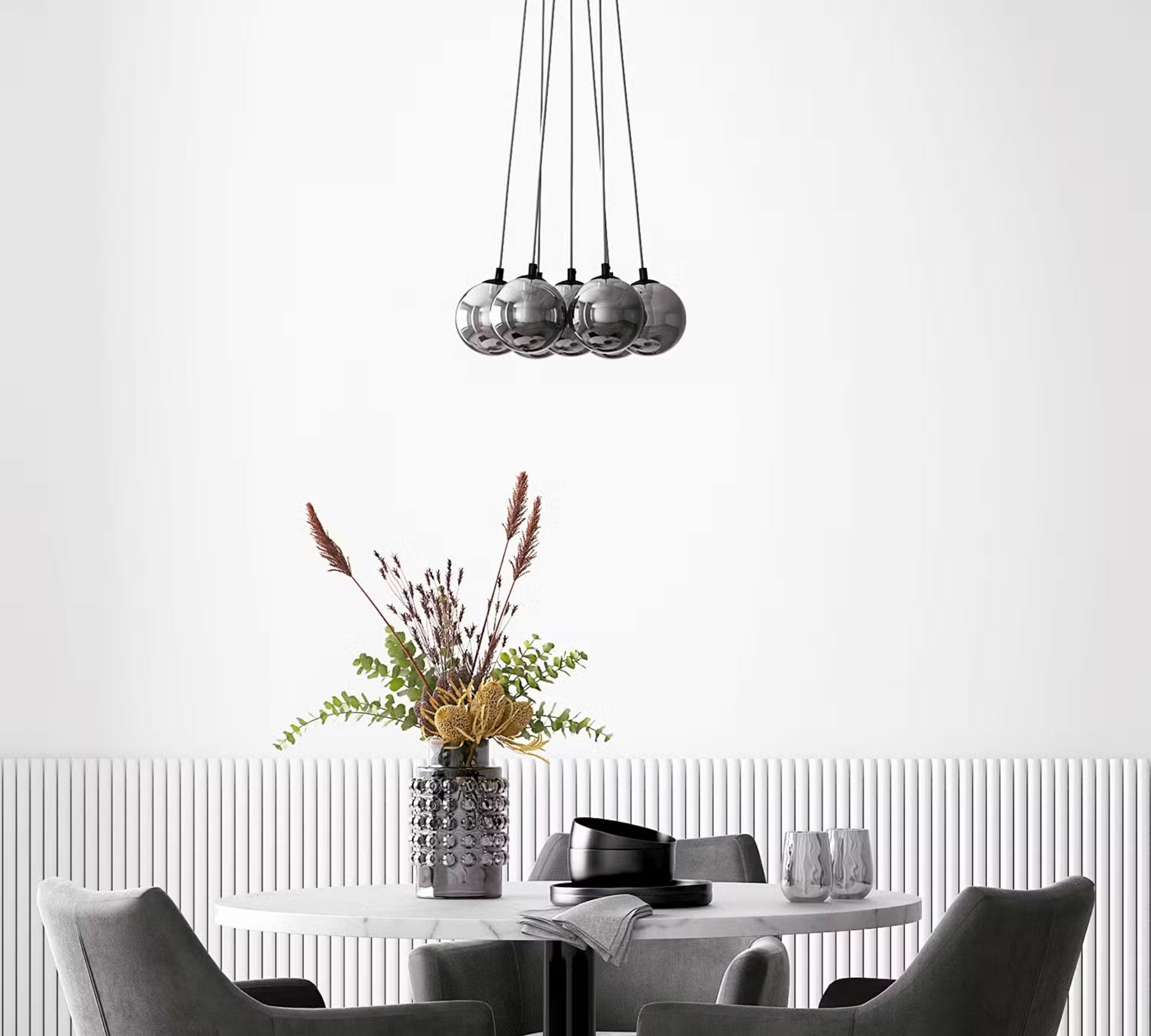 Kjul Pendant Lamp 7-light Glass Metal Gray 0