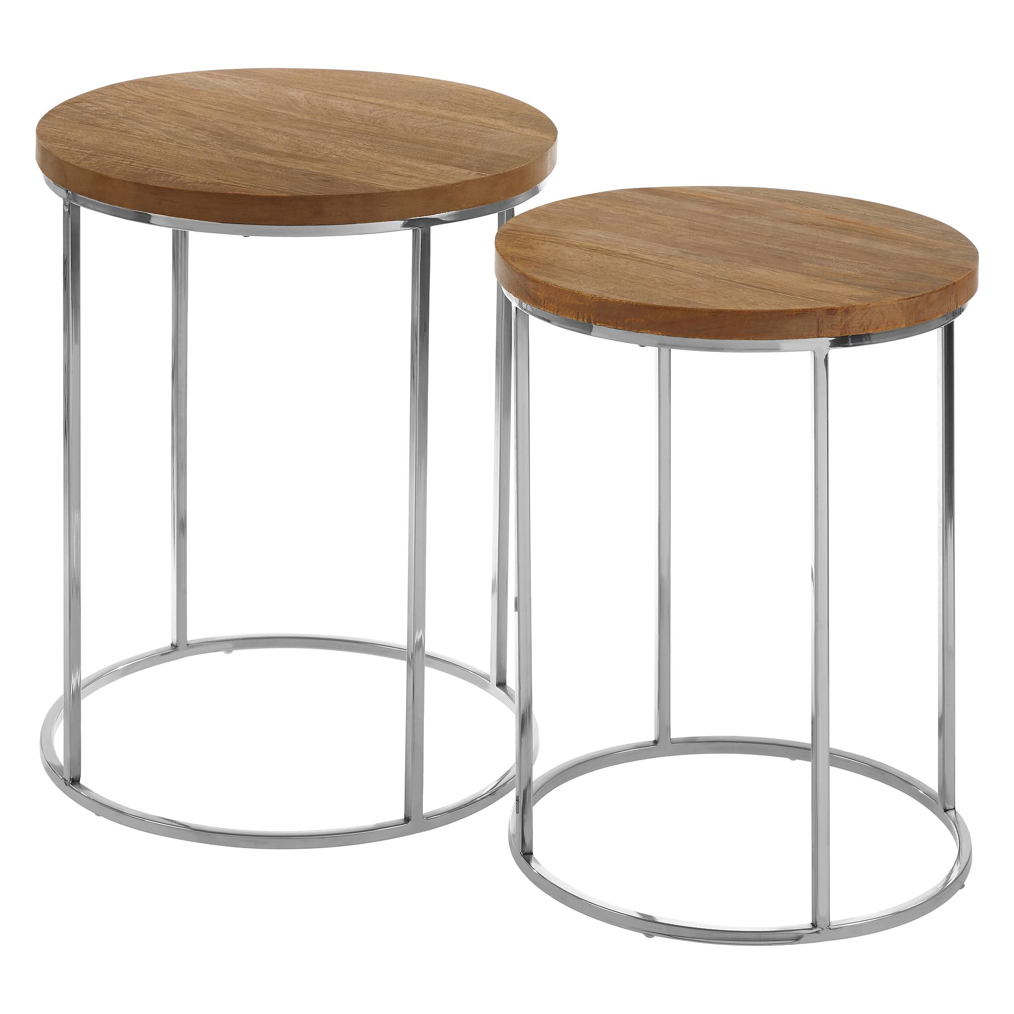 Agra Set aus 2 Mangoholz Beistelltischen mit runder Platte
 2