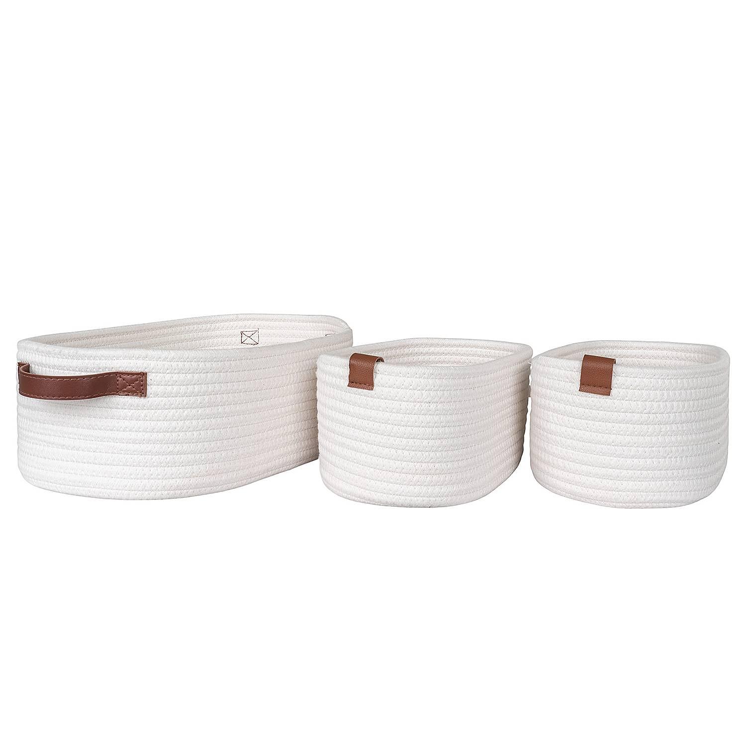 3x Jarana Aufbewahrungskorb Baumwolle Weiß 2