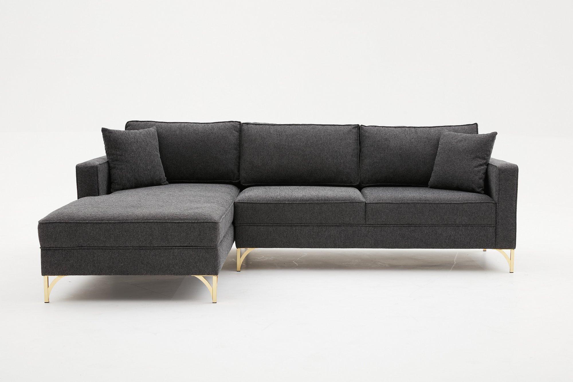 Lima Sofa Récmaiere Links  Anthrazit mit goldenen  Beinen 4