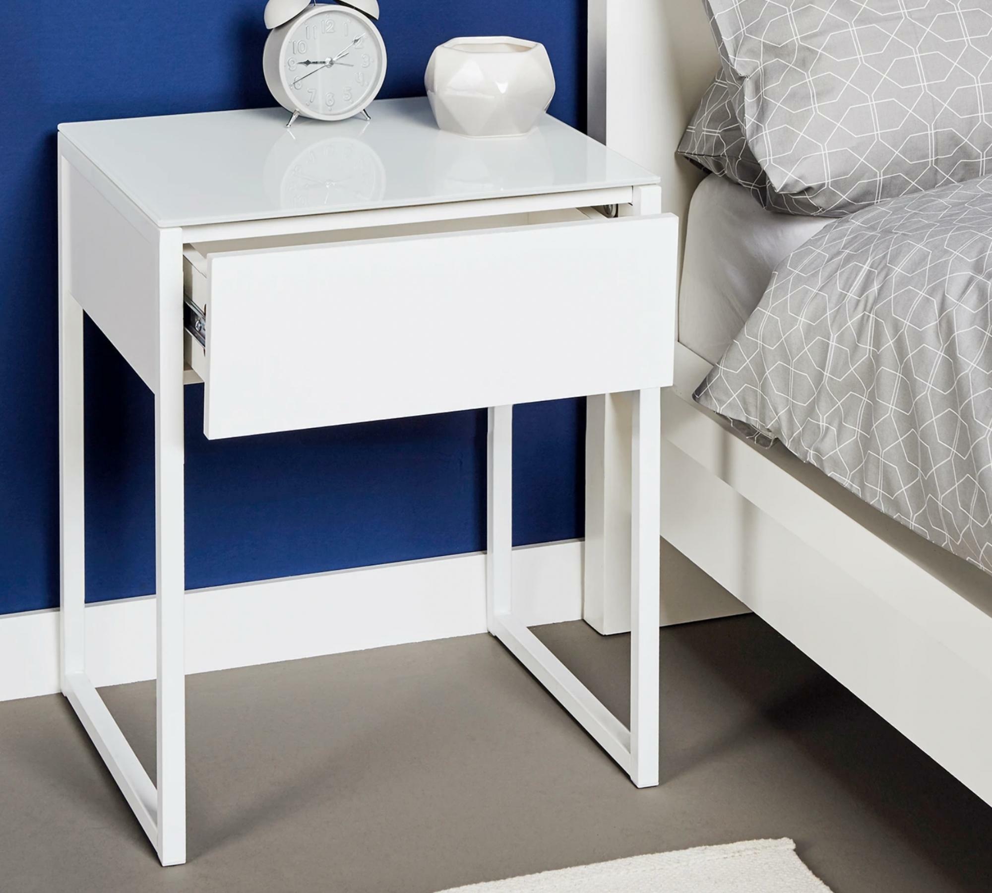 Minimalistischer Beistelltisch Glas Metall Weiß 6