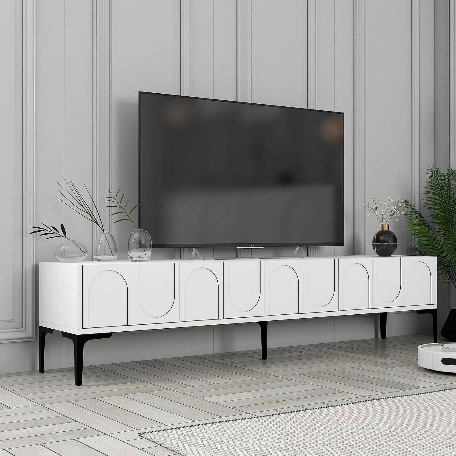 Lyon 42 TV cabinet Wood veneer White Black 3