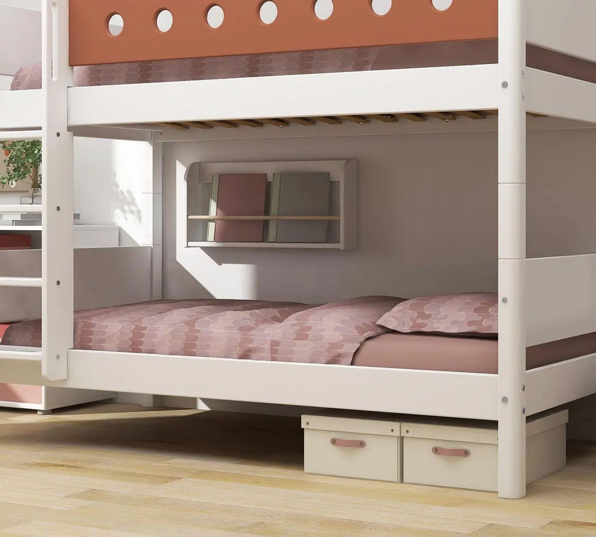 Etagenbett mit Gerader Leiter Holz Weiß 3