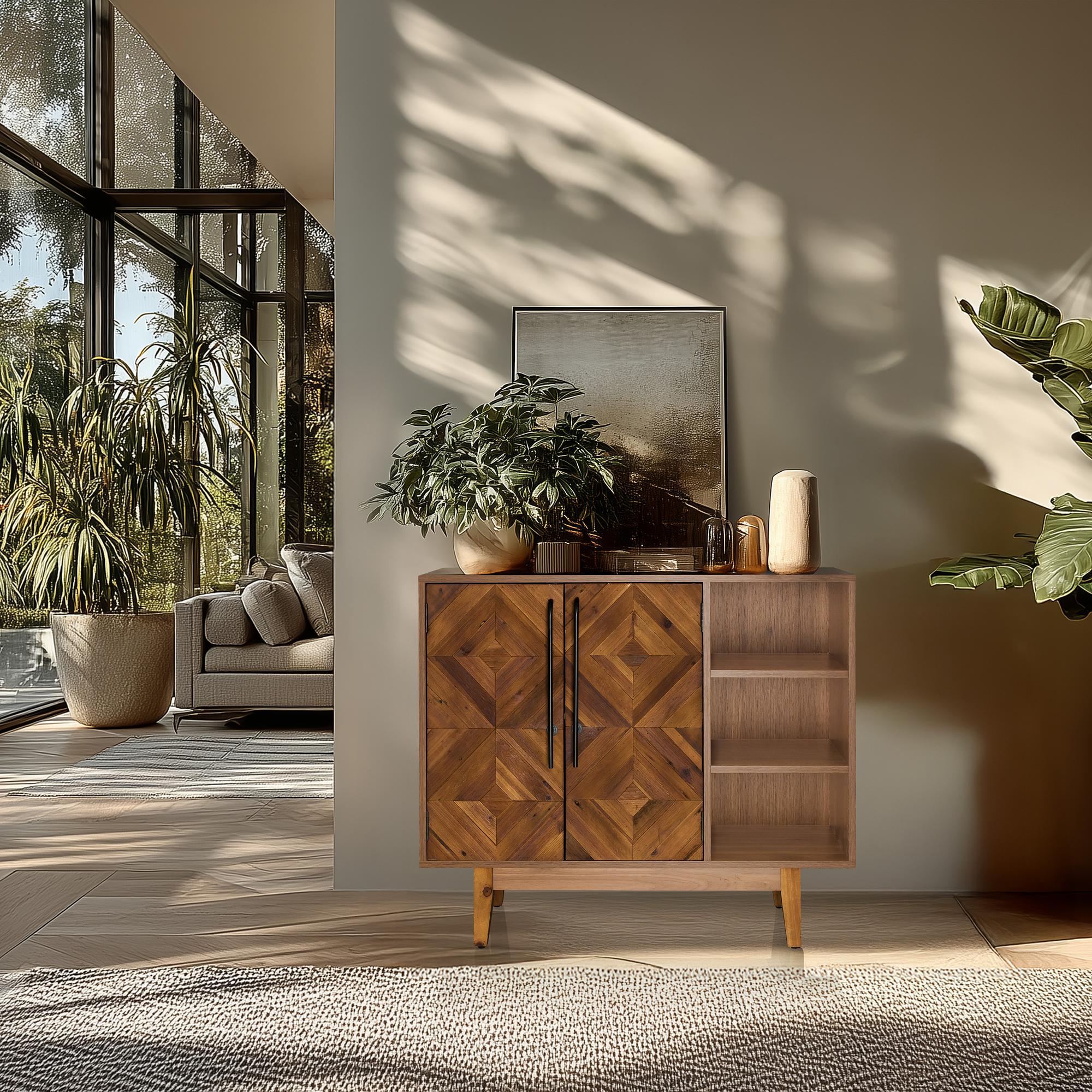 Chest of drawers SANTJAGO WOOD L 95x32x79.5 cm 2 doors 3 compartments Solid fir hjh LIVING 4