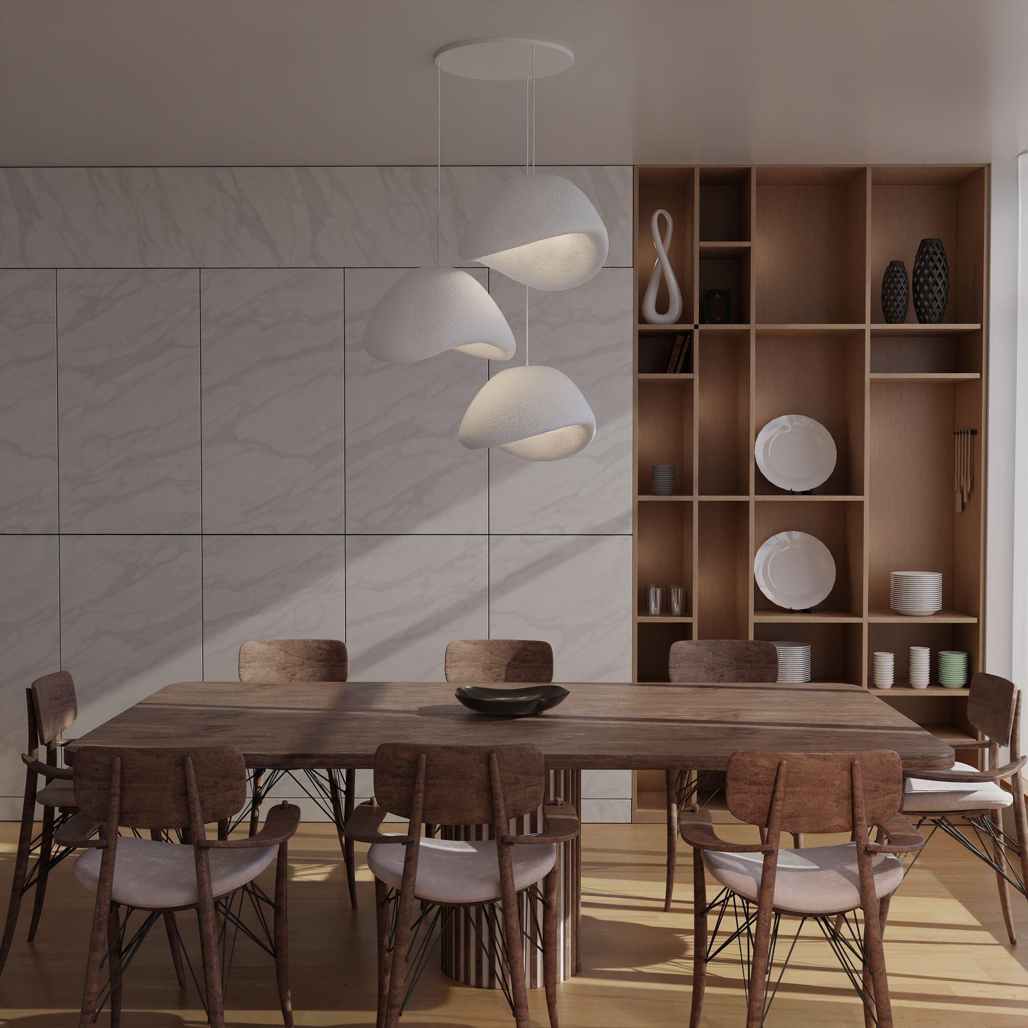 3-Flammig Wabi Sabi Stonefades Pendelleuchte Weiß 3