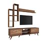 M16 TV cabinet set with wall shelves in walnut effect 6