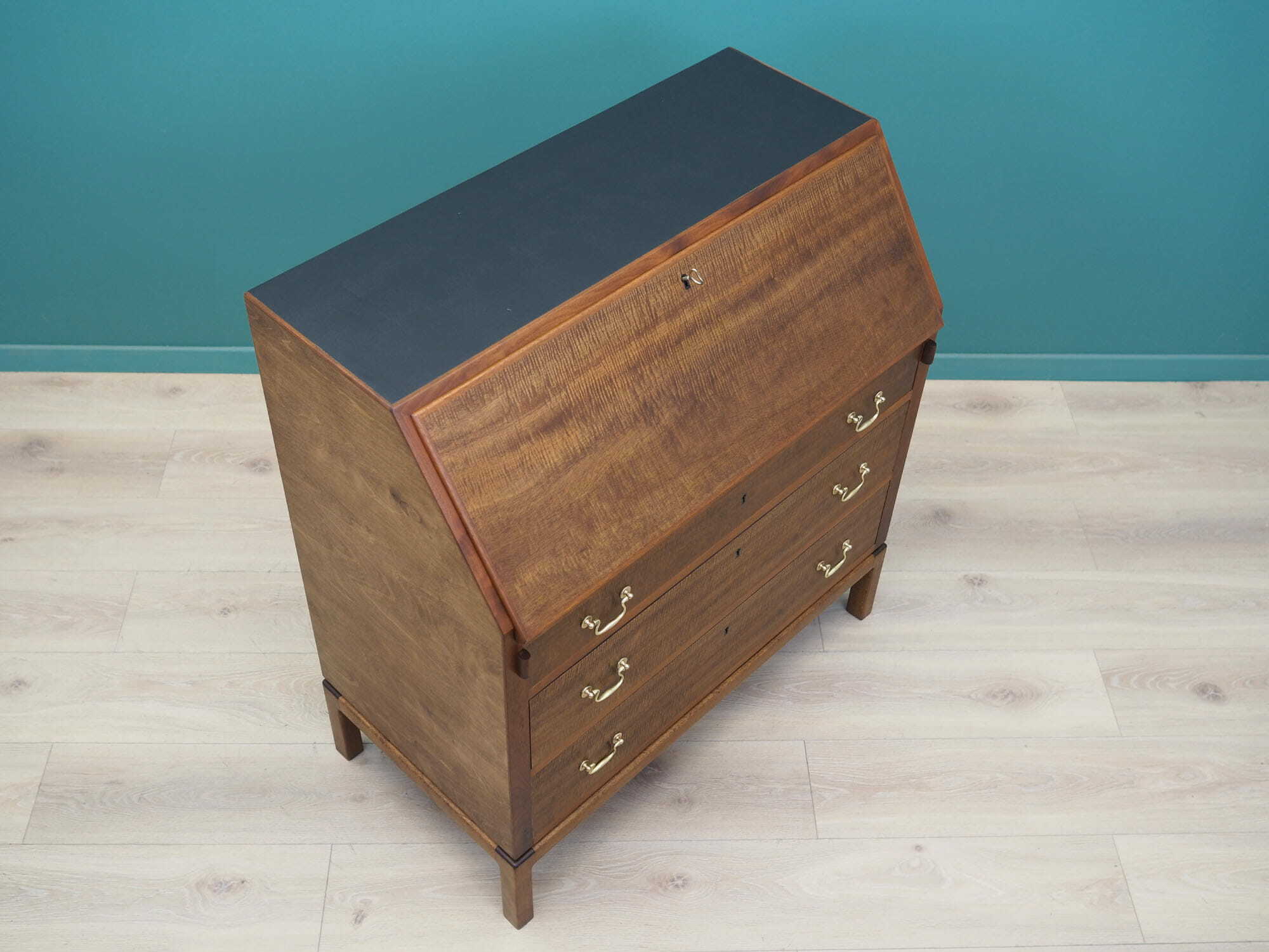 Vintage Secretary Desk Wood Metal Brown 1960s 7