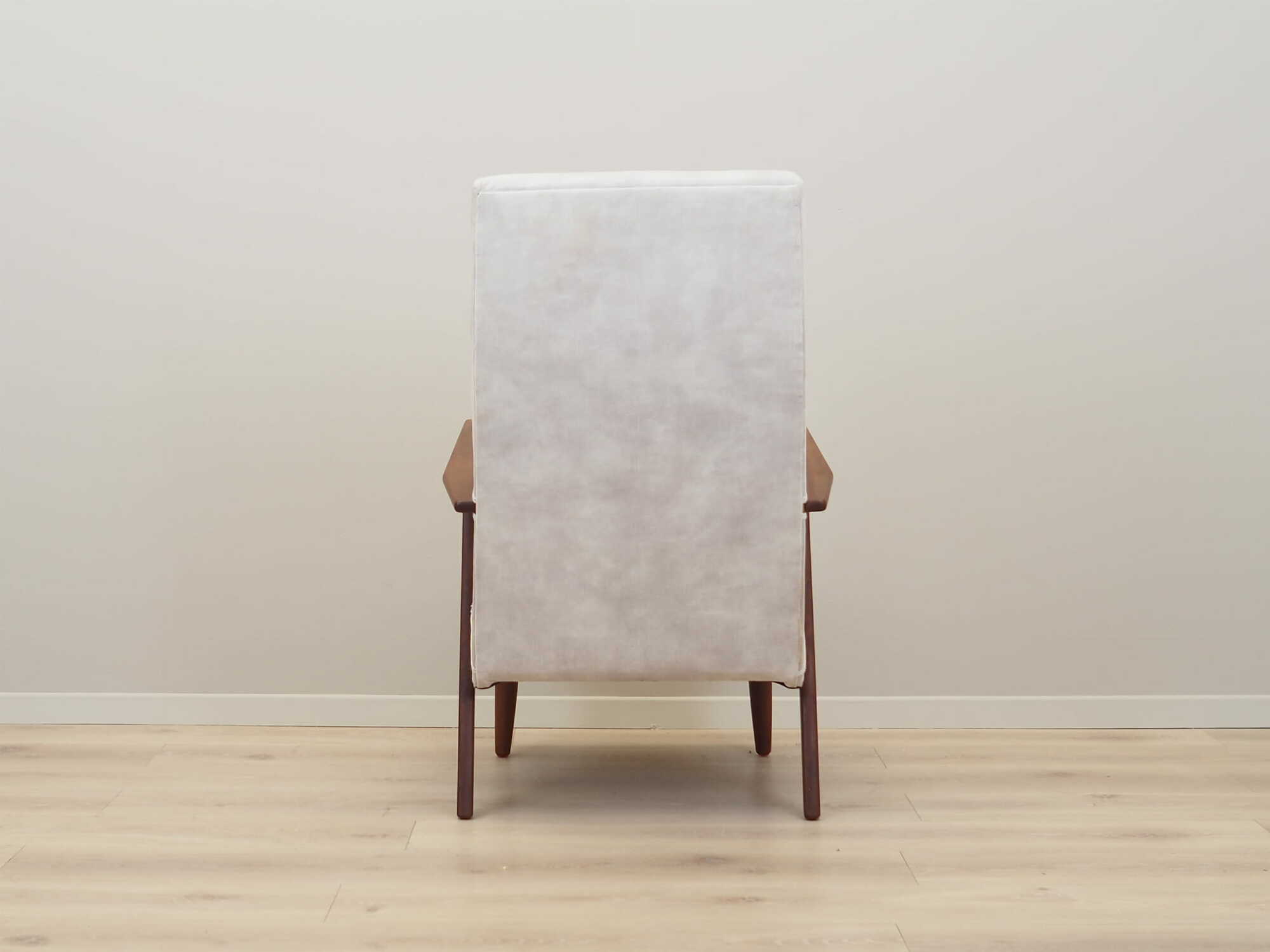 Sedia Vintage Teak Velluto Bianco Anni '70 4