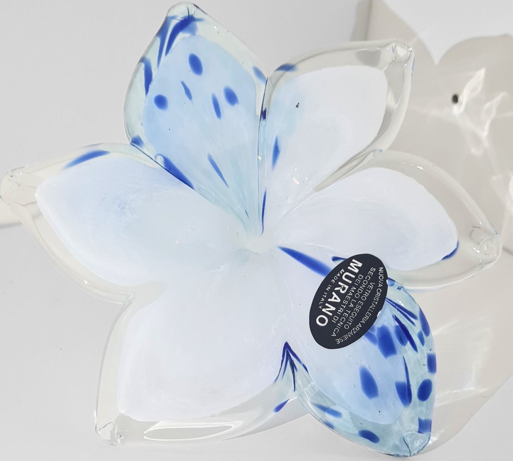 Blüte Dekorationselement Muranoglas Blau Weiß 0