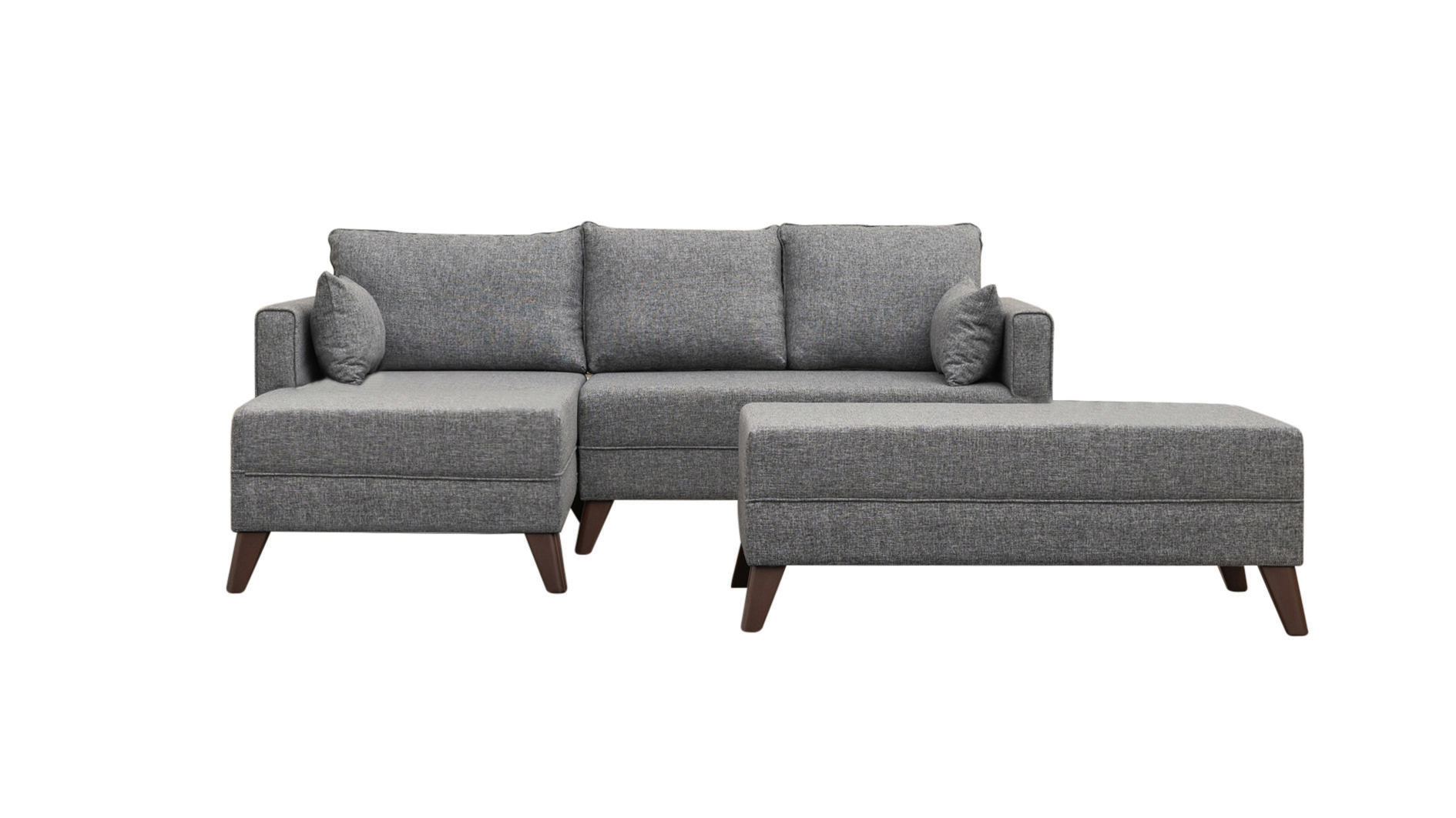 Schlafsofa Récamiere Links & Hocker Polyester Holz Grau 5