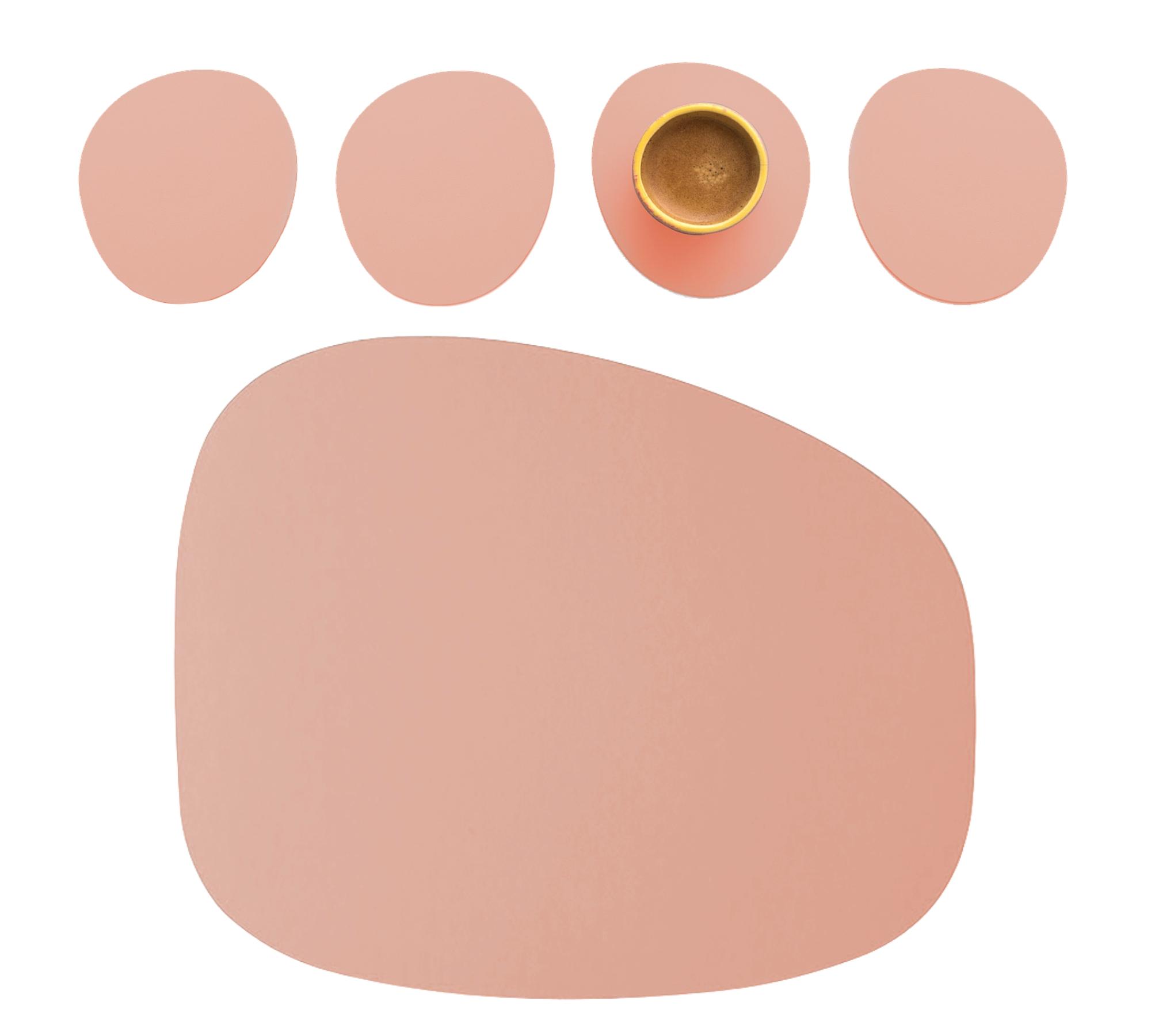 Stone Tischset + 4x Untersetzer 100% Recyceltes Leder Rosa 1