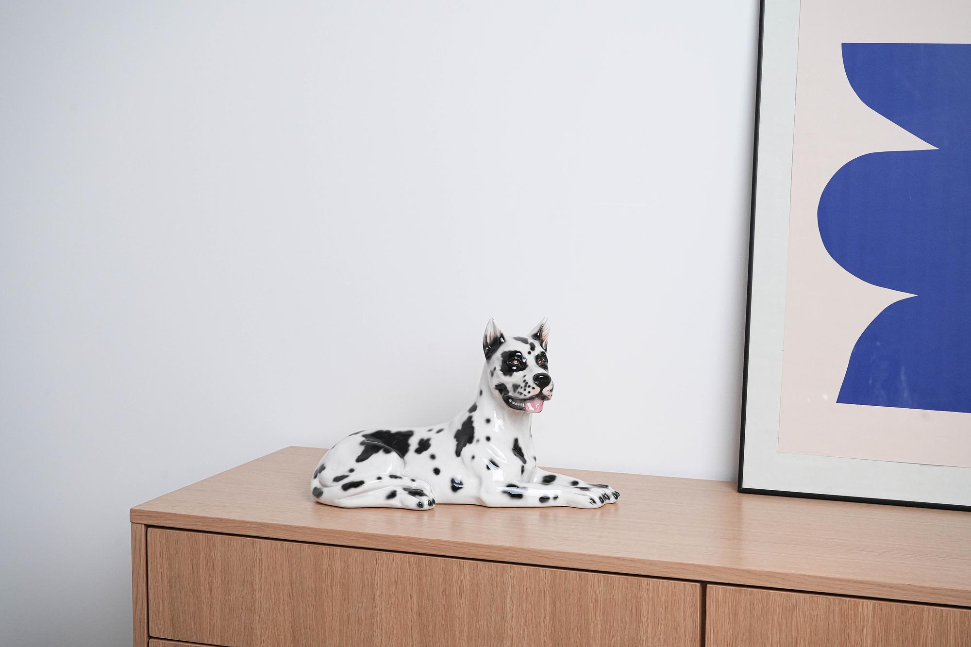 Ceramic Dog Harlequin Figure Black White 1970s 9