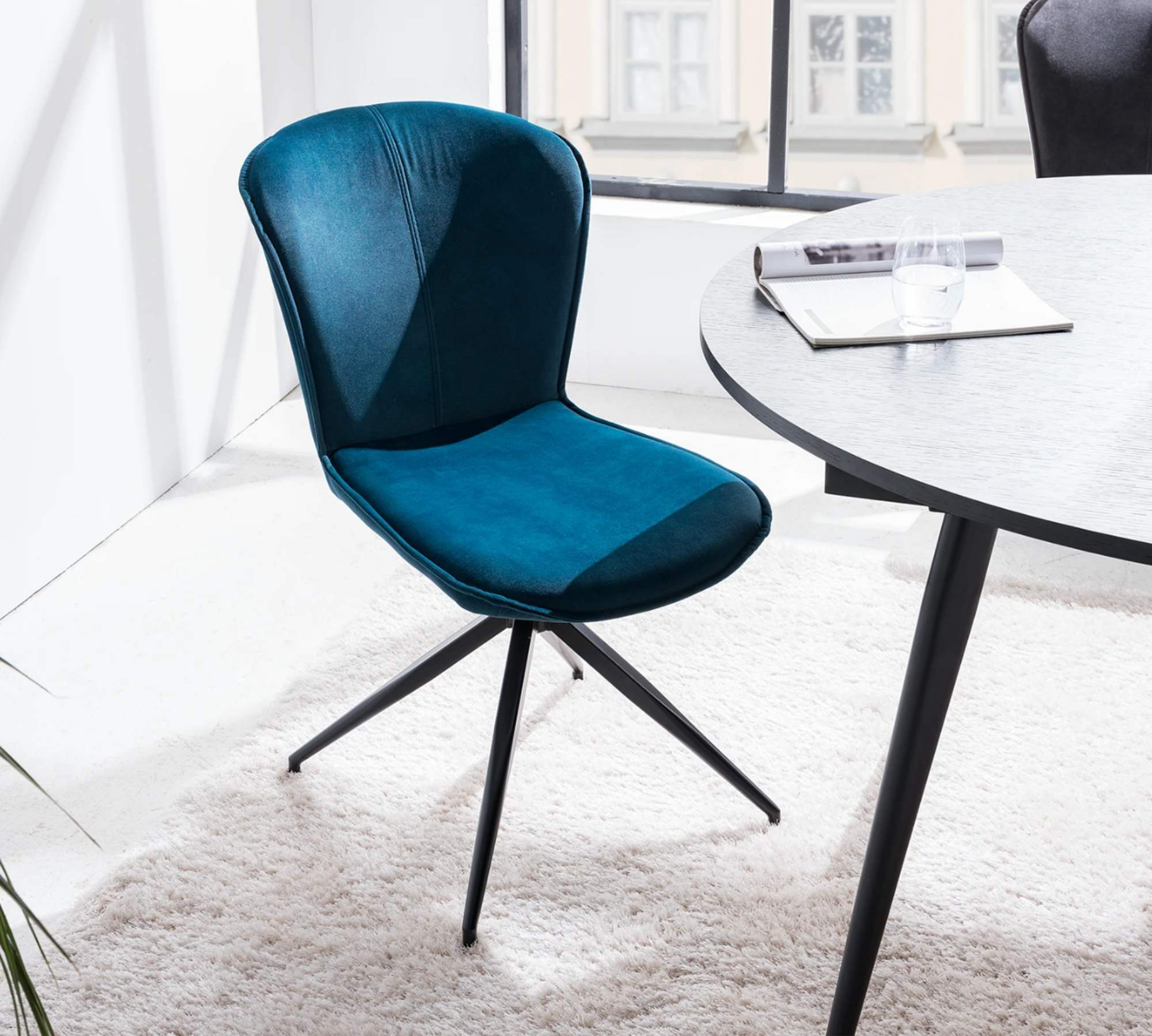 2x Polsterstuhl Samt Eisen Blau 0