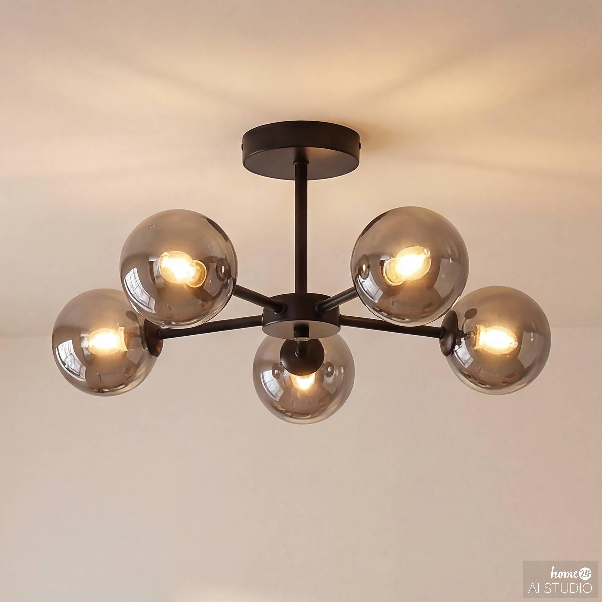 Deckenleuchte Ilumo 5-Flammig Rauchglas Eisen Grau Schwarz 0