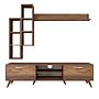 M16 TV cabinet set with wall shelves in walnut finish 8