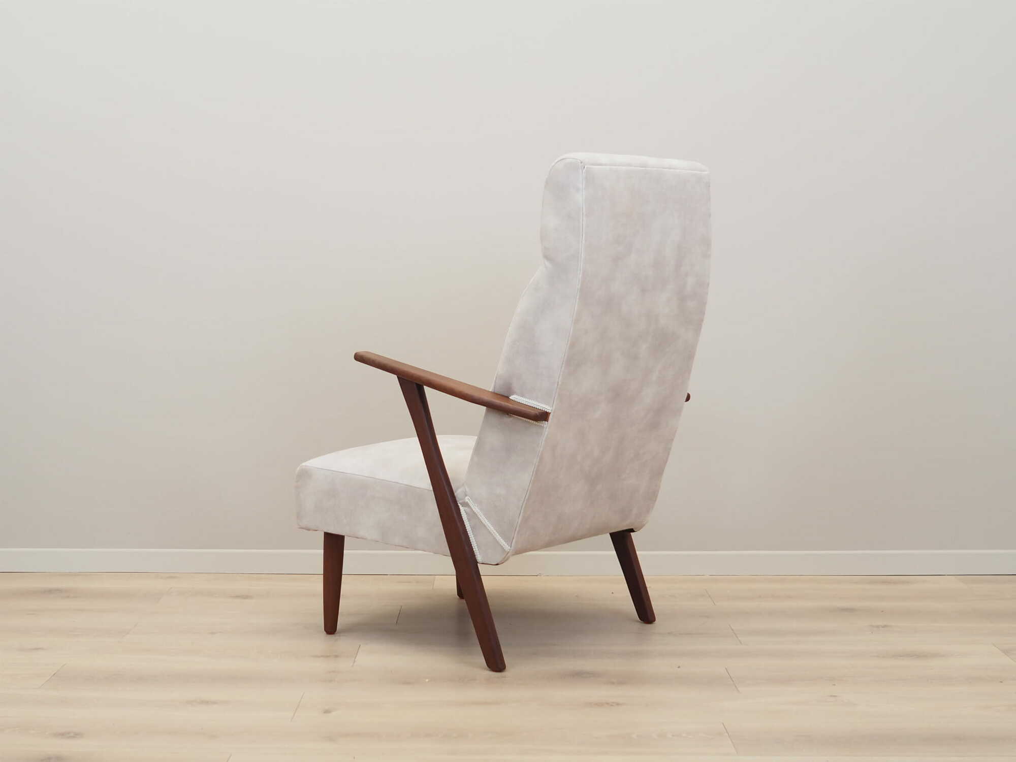 Vintage Chair Teak Velvet White 1970s 3
