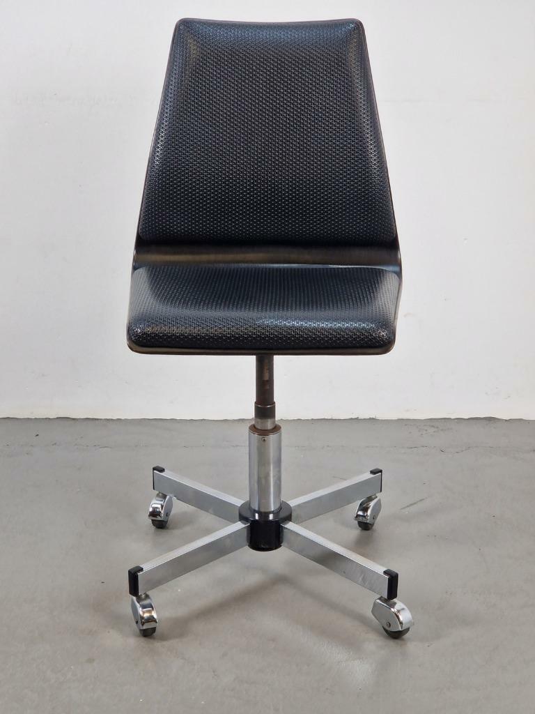 Vintage Bürostuhl Metall Holz Schwarz Braun 1960er Jahre 1