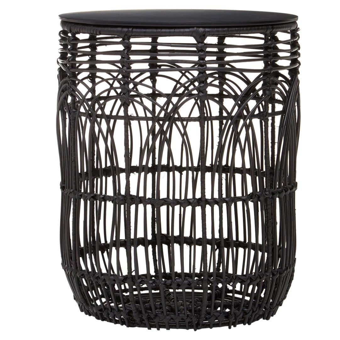 Arles Round Stool-Table Rattan Wood Black 1
