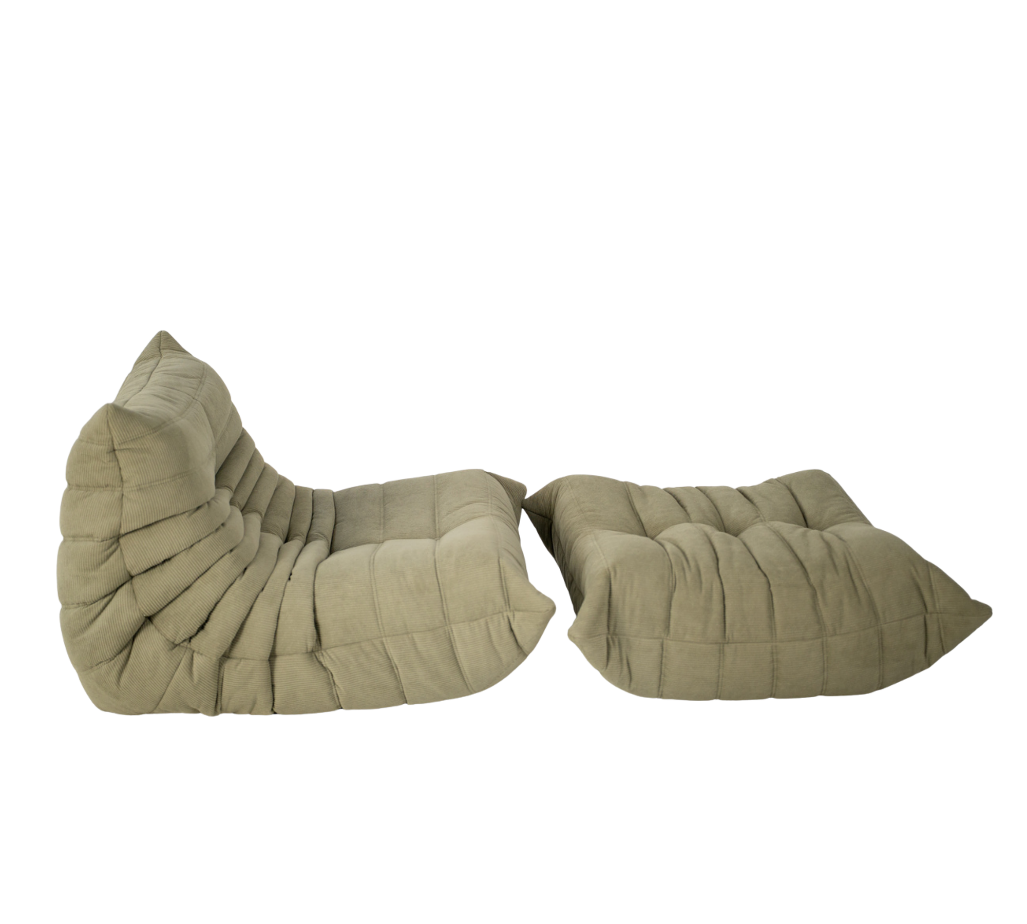 Set Poltrona e Ottomana Togo in Velluto a Coste Verde Salvia 2