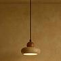Round Lampada a sospensione Legno di quercia Travertino Crema 0
