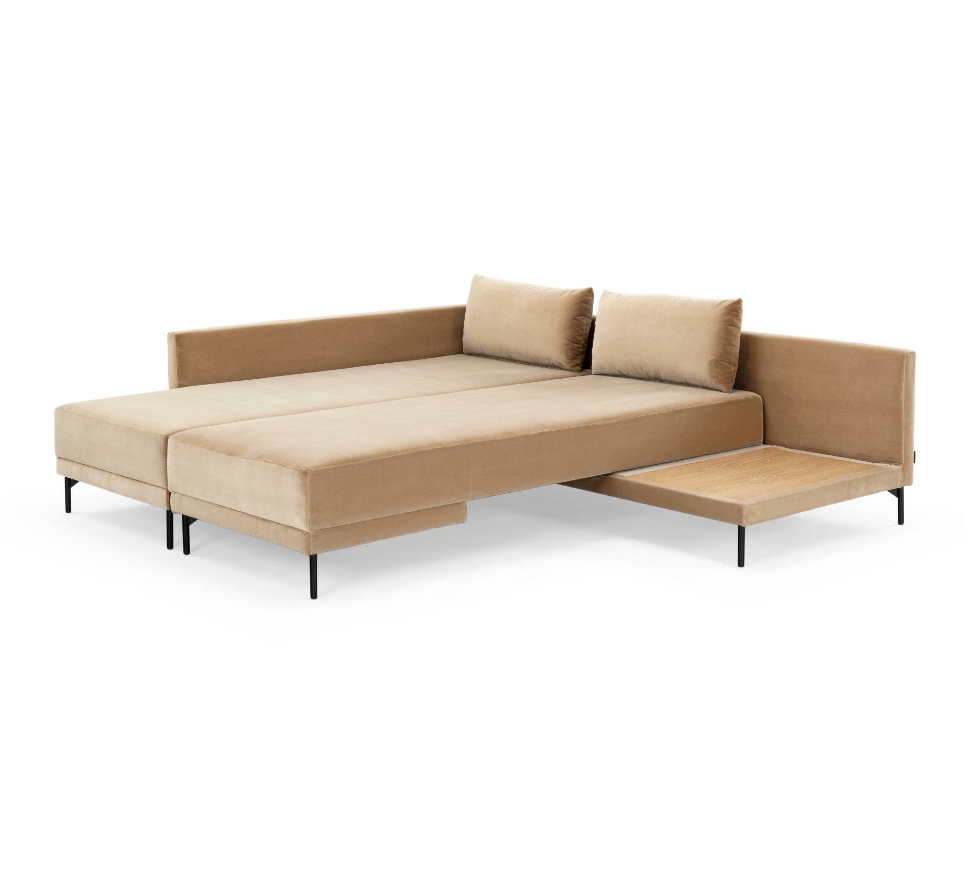Vivica Schlafsofa Récamiere Links Velours Matt Beige 3