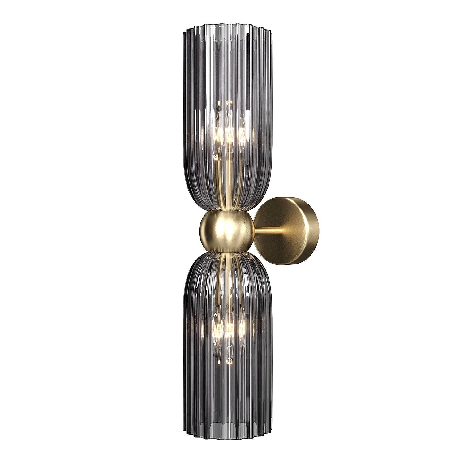 2-Flammig Wandleuchte Antic Rauchglas Mischmetall Grau 3