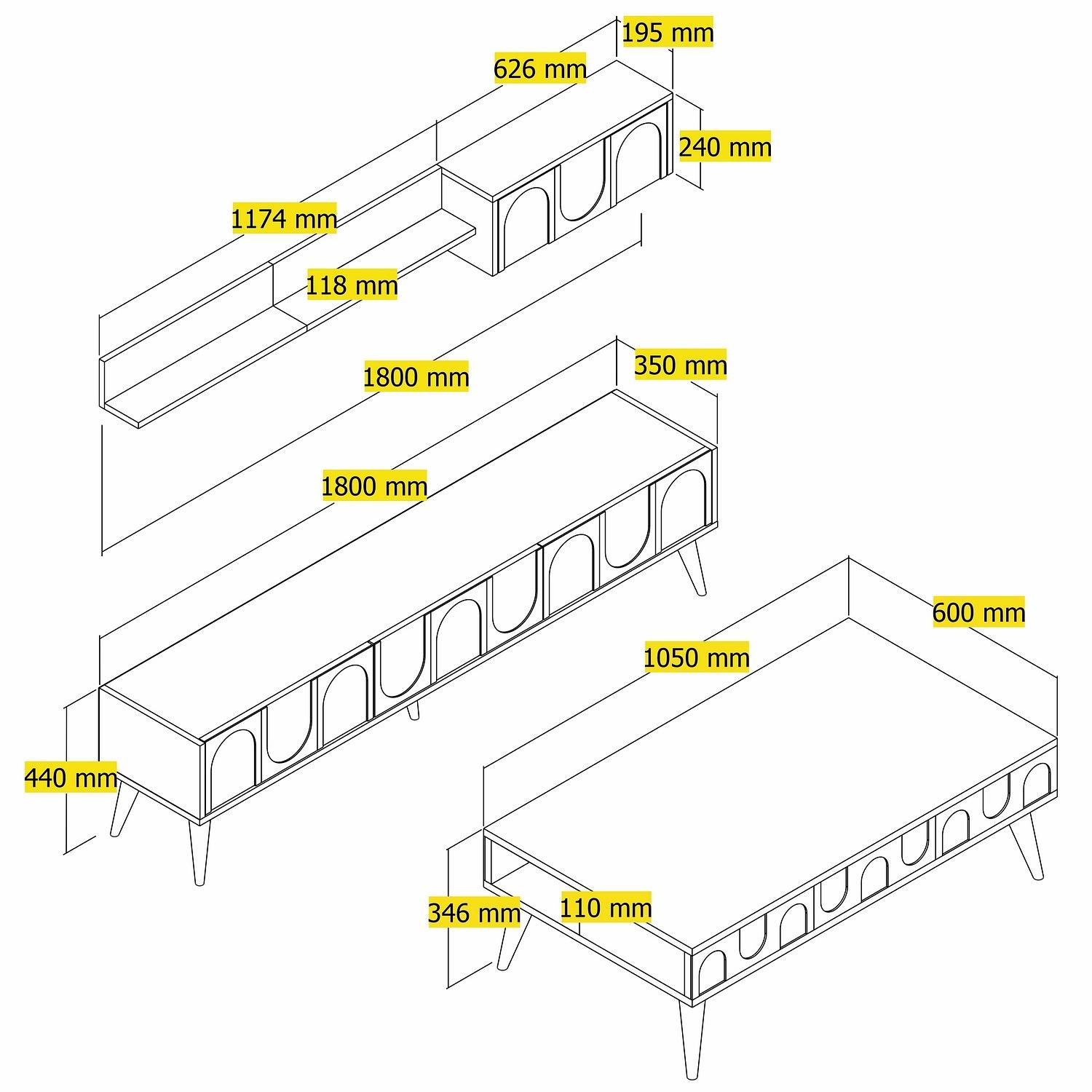 Lyon 3 Set di mobili per il soggiorno impiallacciatura di legno crema noce 5