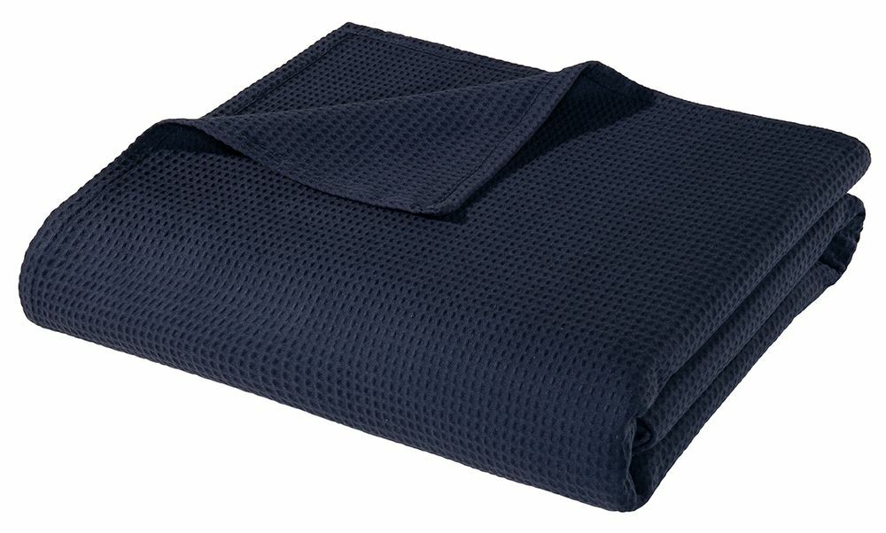 2x Kissen und Decken Set aus Waffelpiqué 100% Baumwolle Blau 1