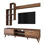M16 TV cabinet set with wall shelves in walnut finish 7