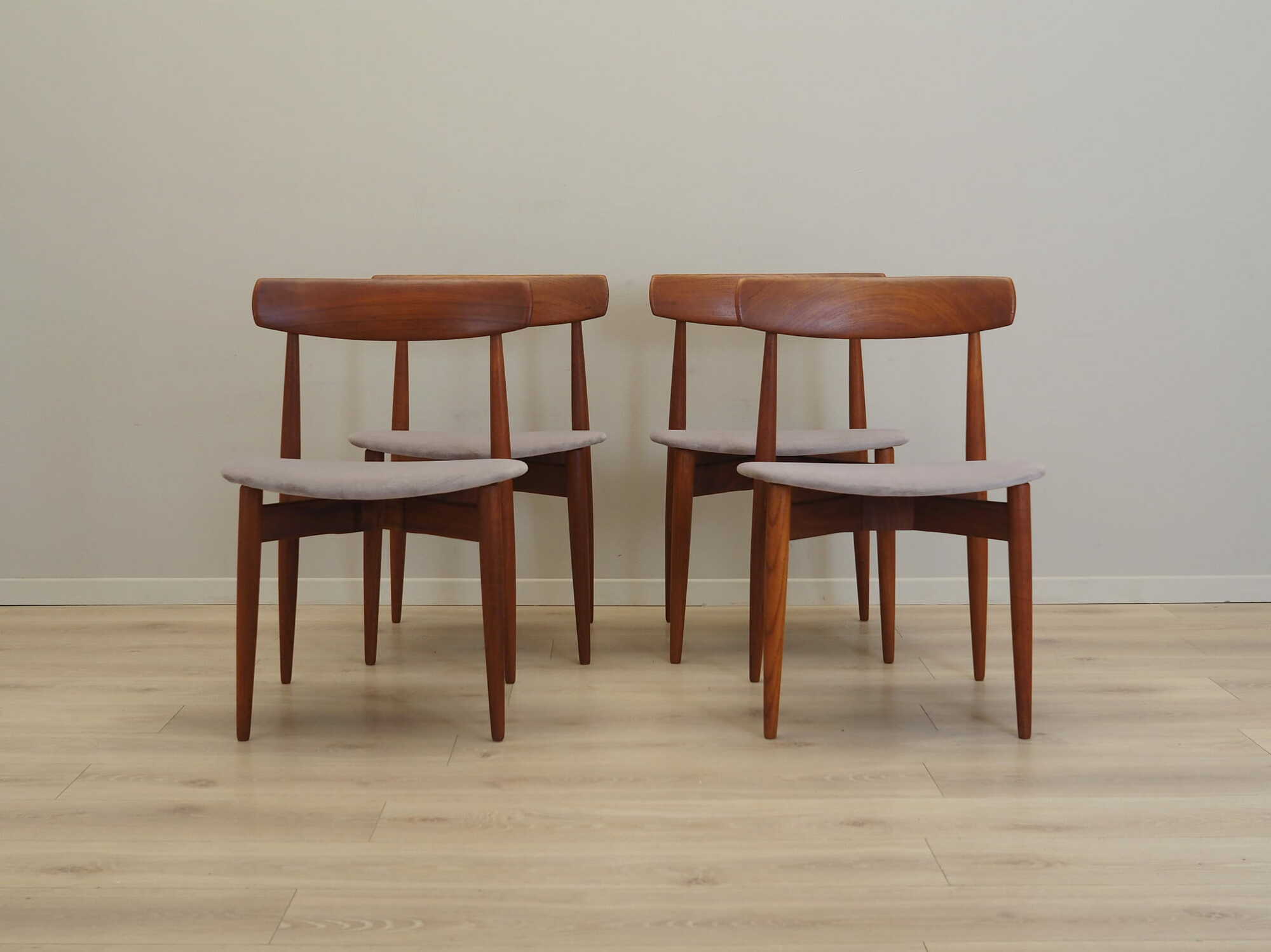 4x Vintage Stuhl Teakholz Textil Braun 1960er Jahre 1