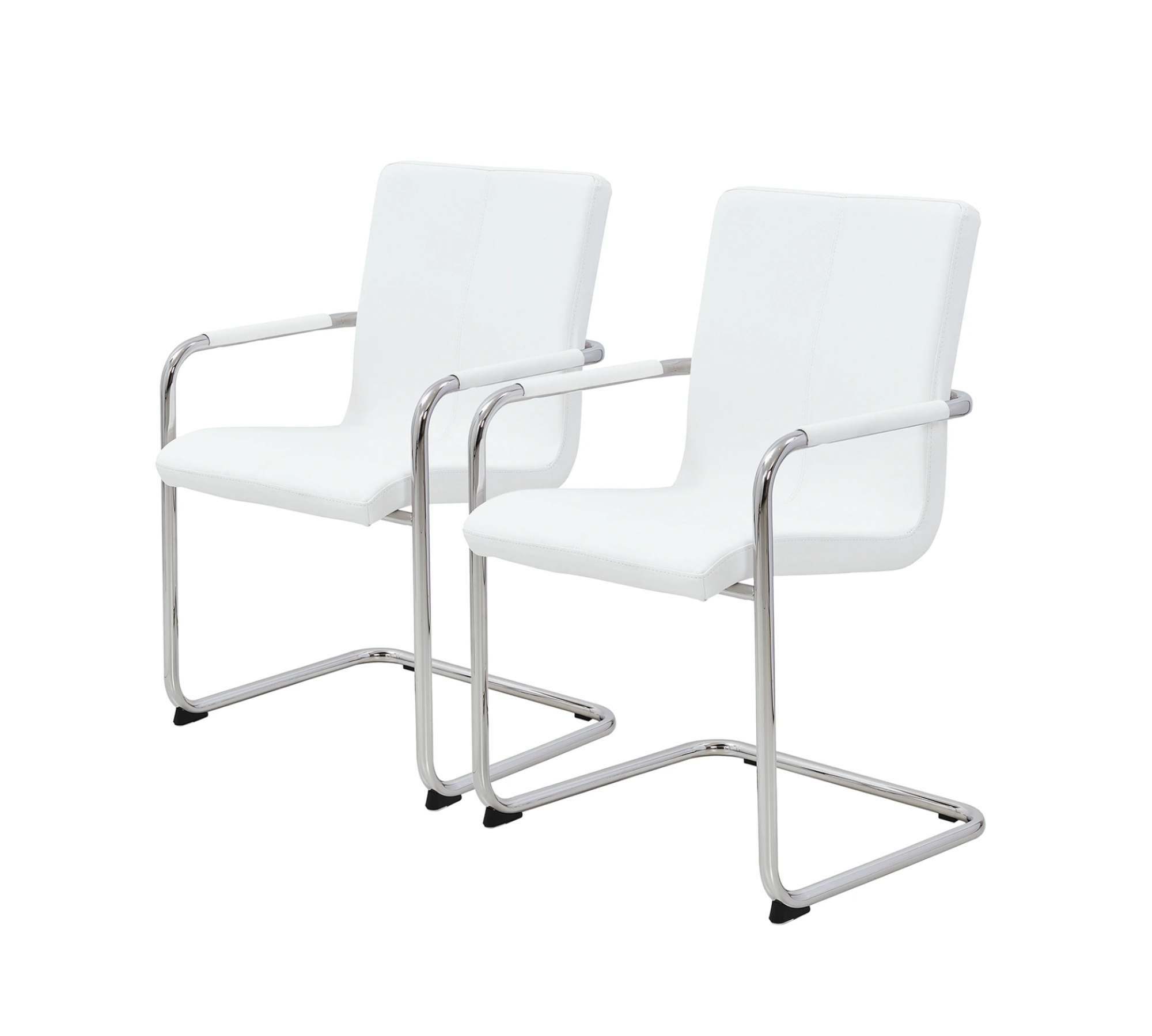2x Esszimmerstuhl Kunstleder Stahl Weiß 0