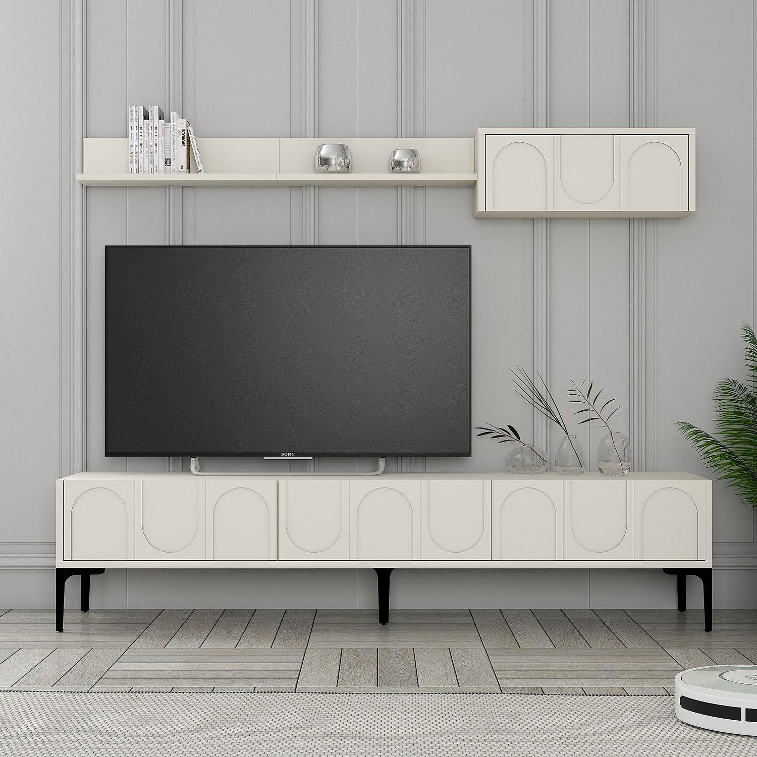 Lyon 2 TV cabinet wood veneer cream black 1